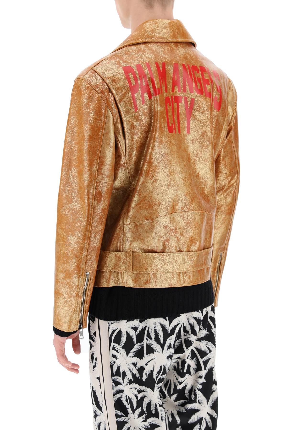 Palm Angels pa city biker jacket in laminated leather image 2