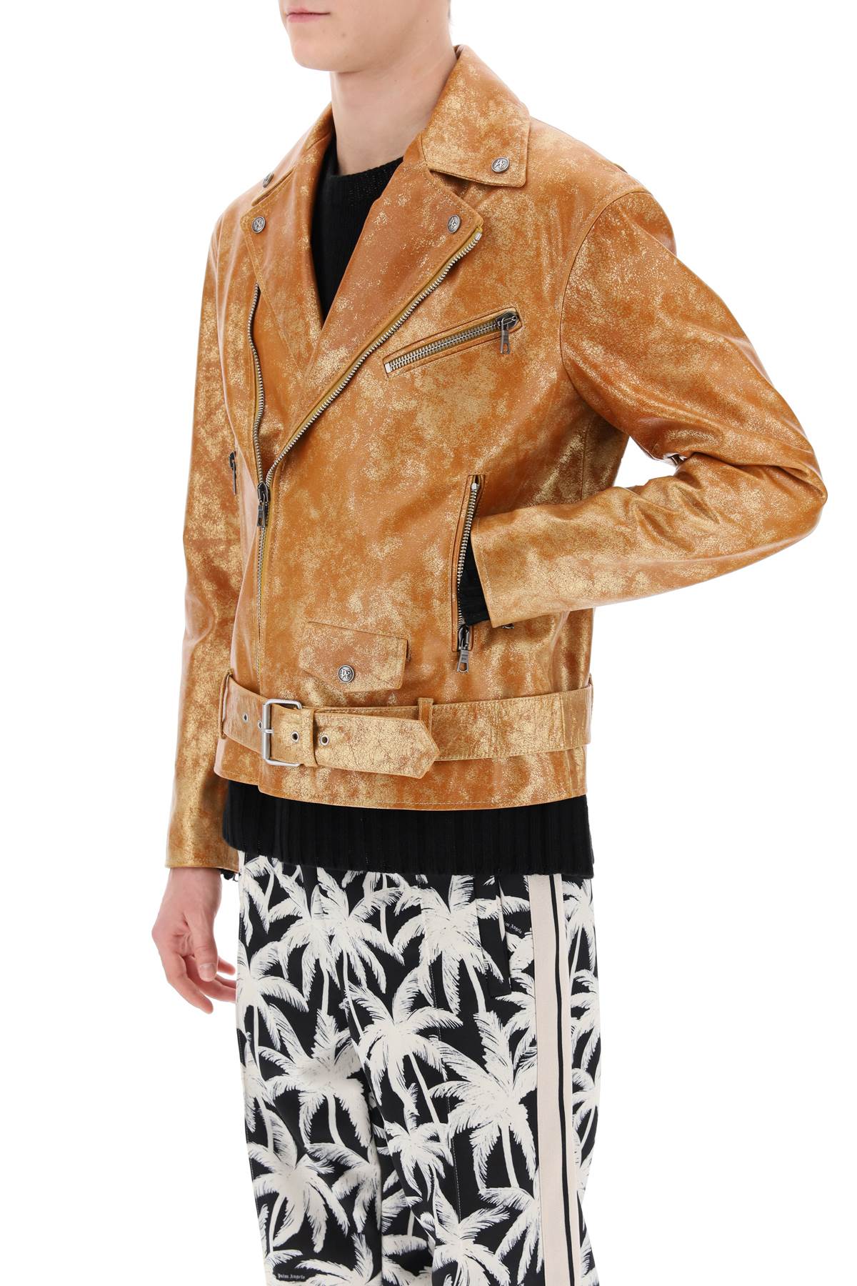 Palm Angels pa city biker jacket in laminated leather image 3