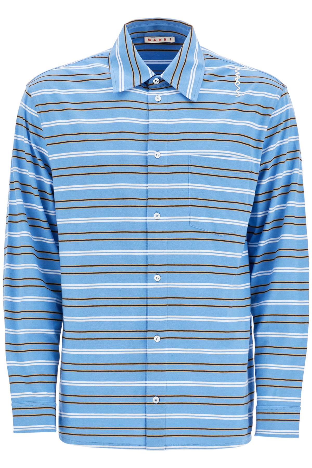 Marni light blue cotton turtleneck polo with horizontal stripes image 0