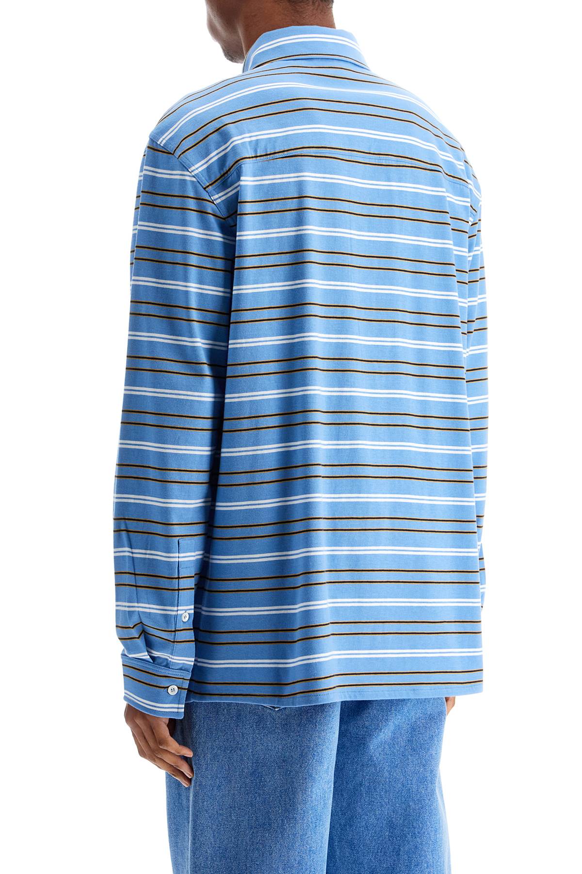 Marni light blue cotton turtleneck polo with horizontal stripes image 2