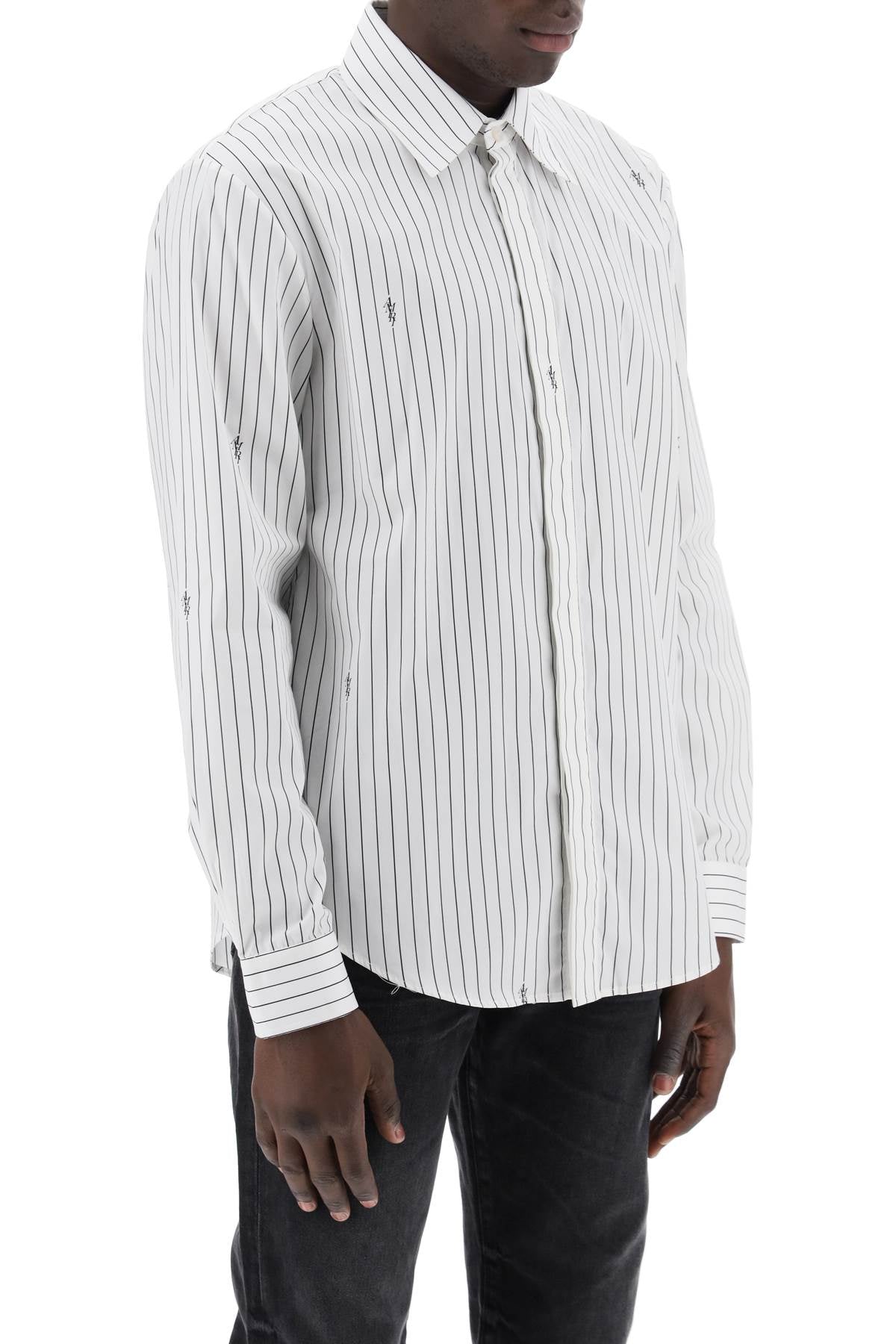 Amiri Striped Shirt with Staggered Logo Print image 1