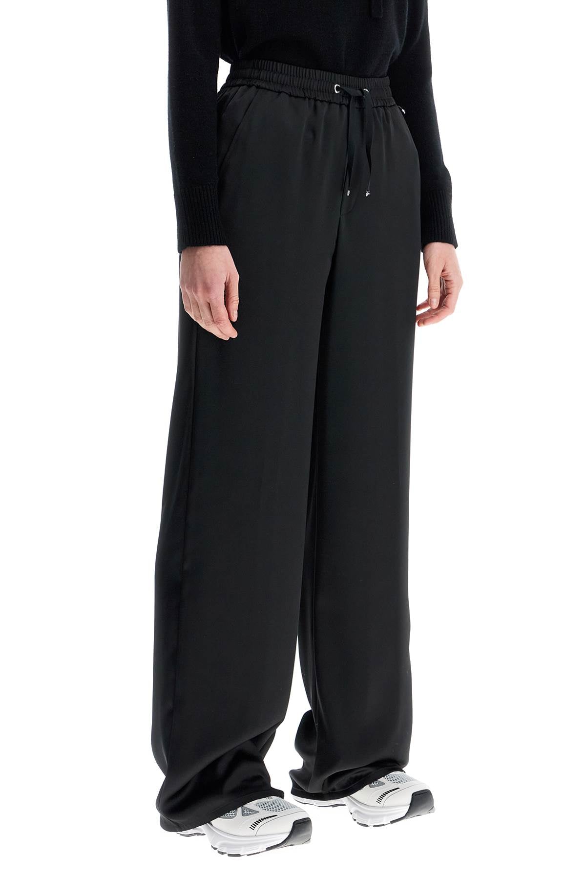 HERNO wide leg high waist black satin trousers for women image 1