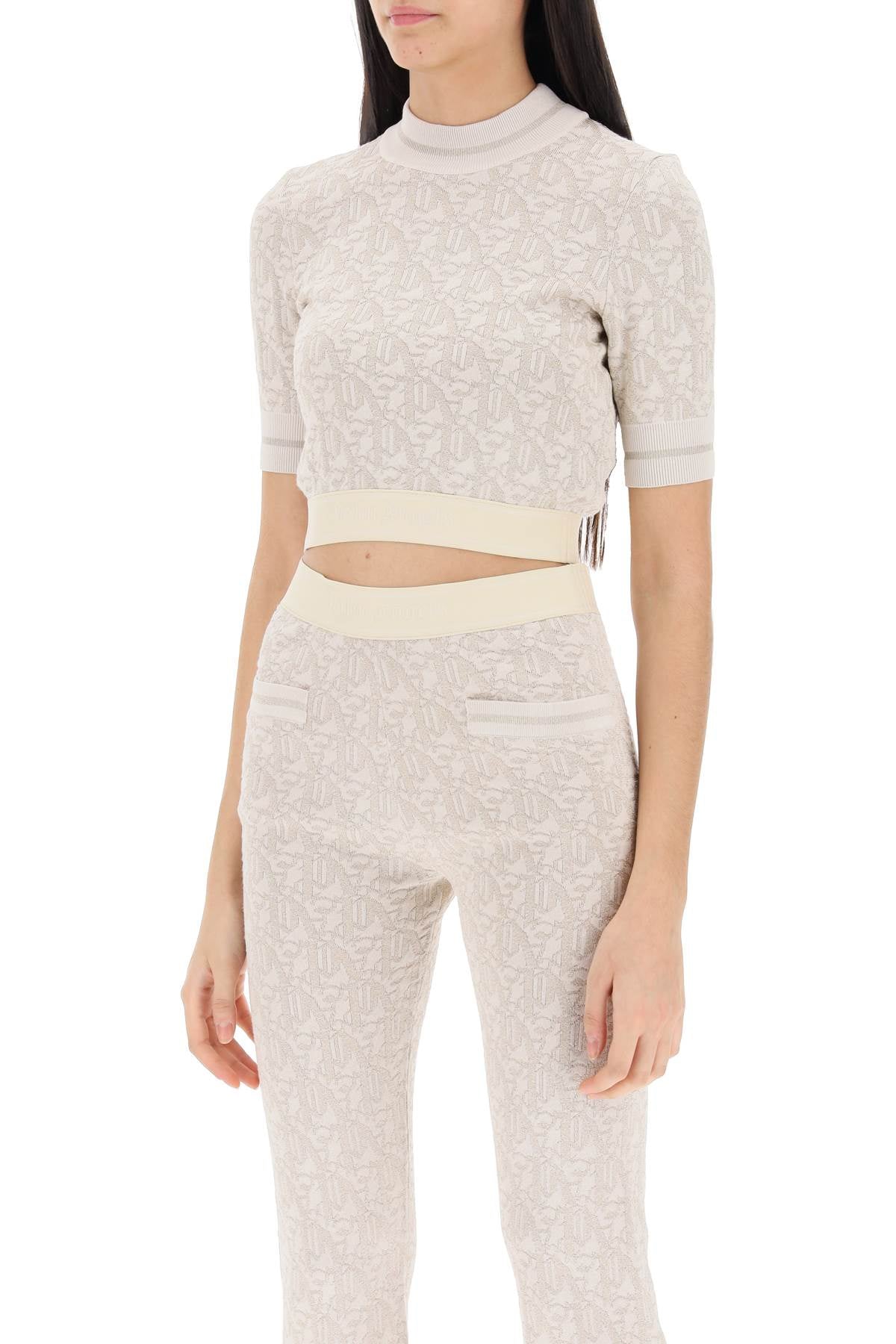 Palm Angels monogram cropped top in lurex knit image 3