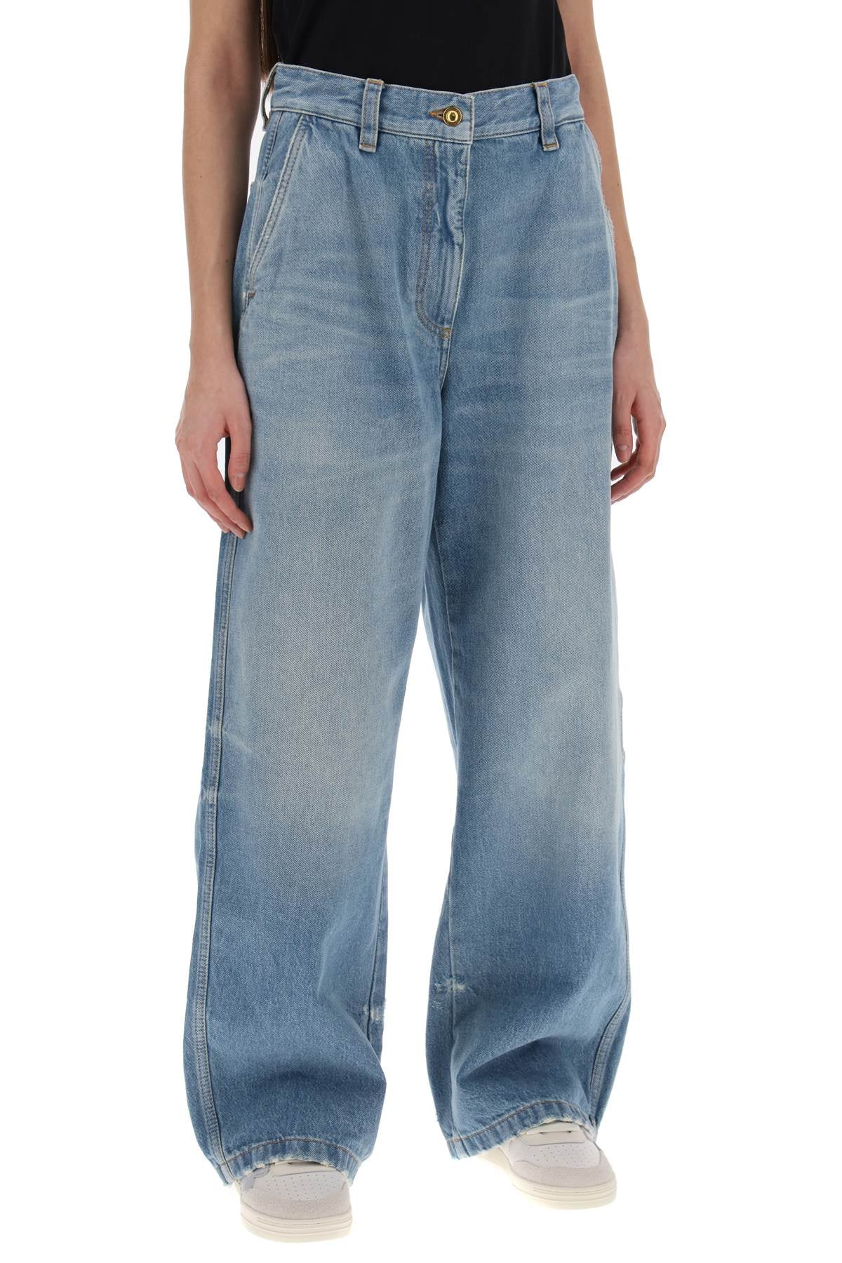 Palm Angels Wide Leg Distressed Denim Jeans image 1