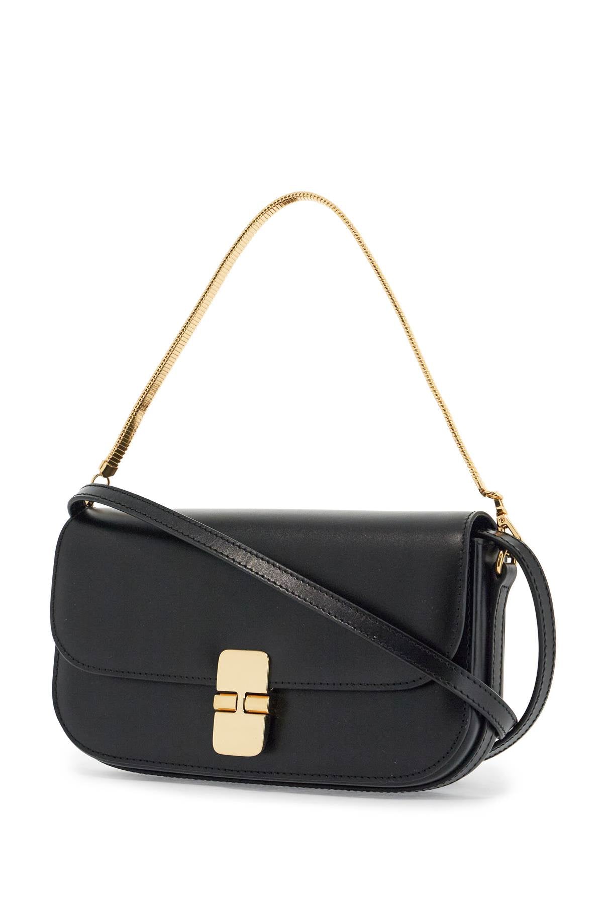 A.P.C. elegant black leather clutch with shoulder strap and gold chain image 2