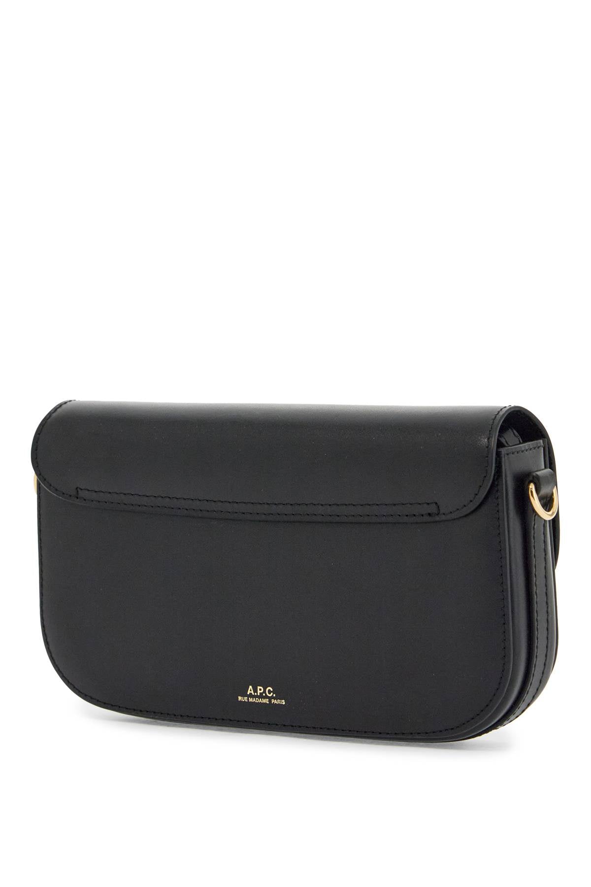 A.P.C. elegant black leather clutch with shoulder strap and gold chain image 1