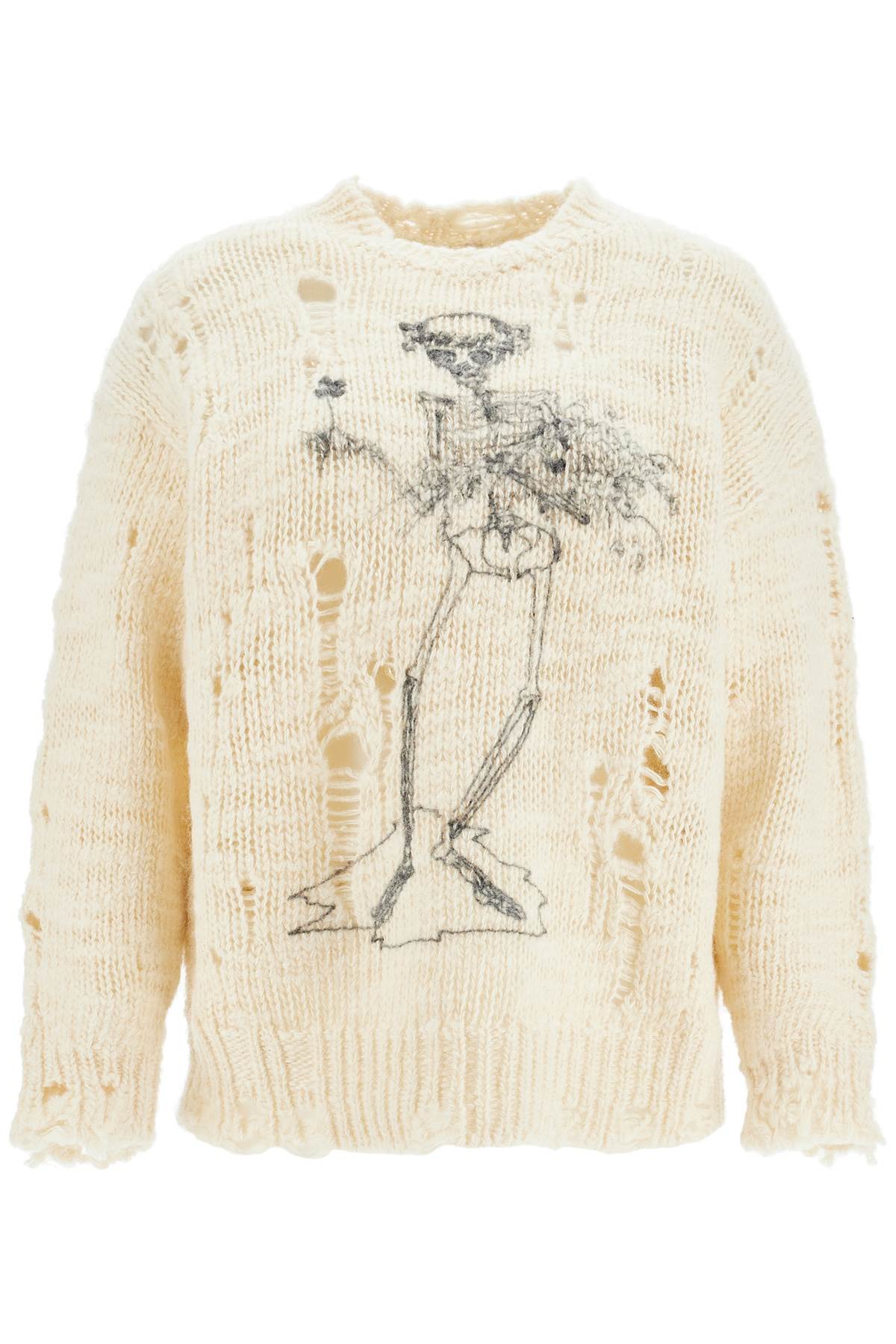 R13 Destroyed Oversized Wool Pullover with Skeleton Print image 0