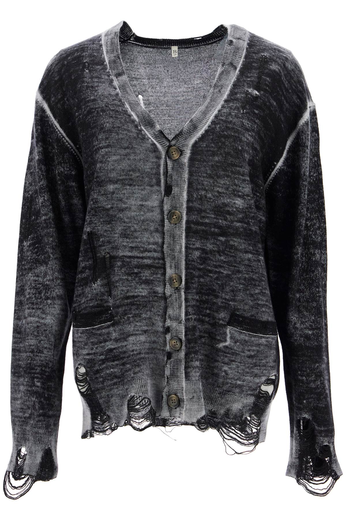 R13 distressed detail cardigan with image 0