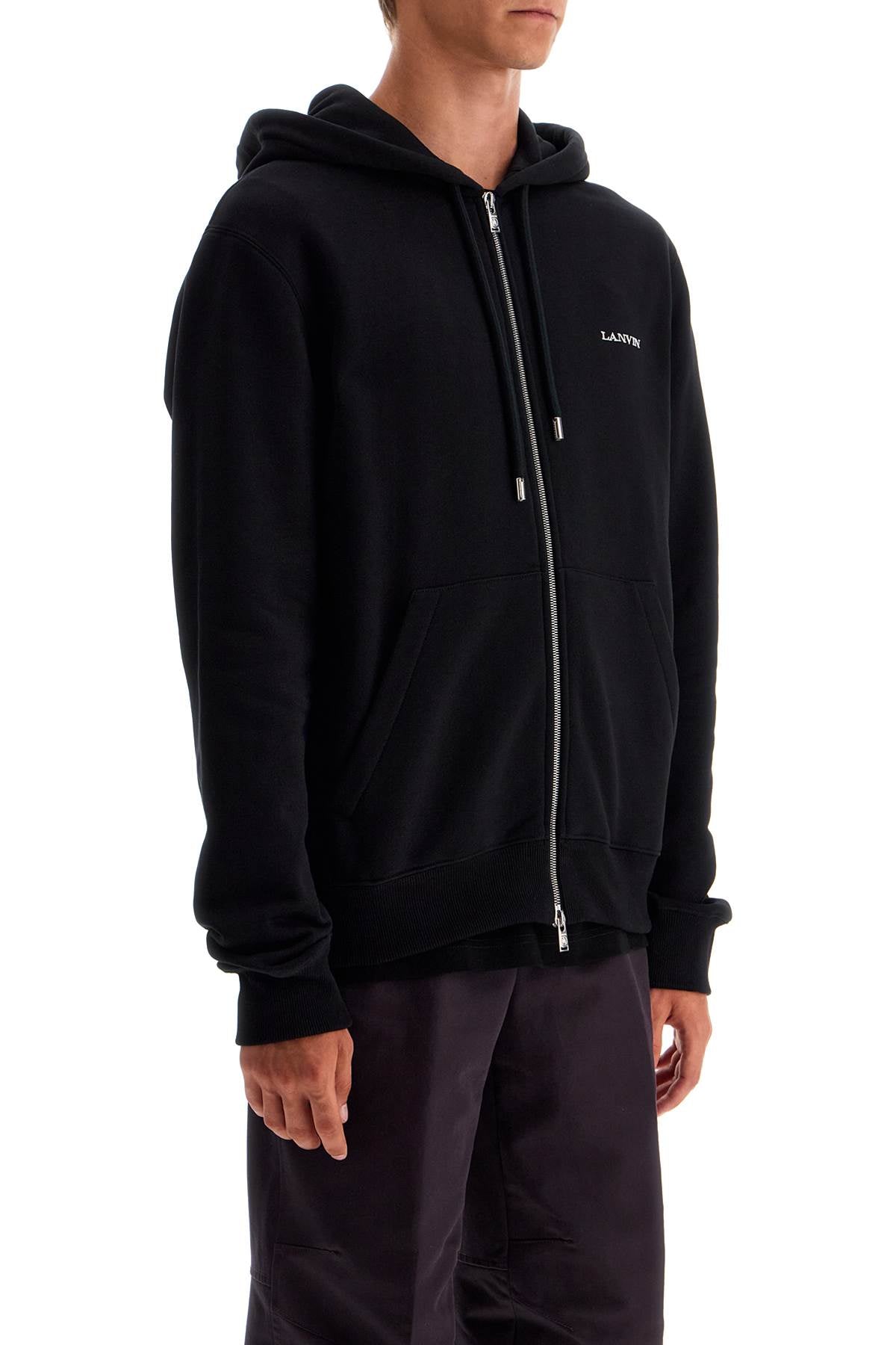 Lanvin Hooded Sweatshirt with Zipper and Printed Fabric Detail image 1