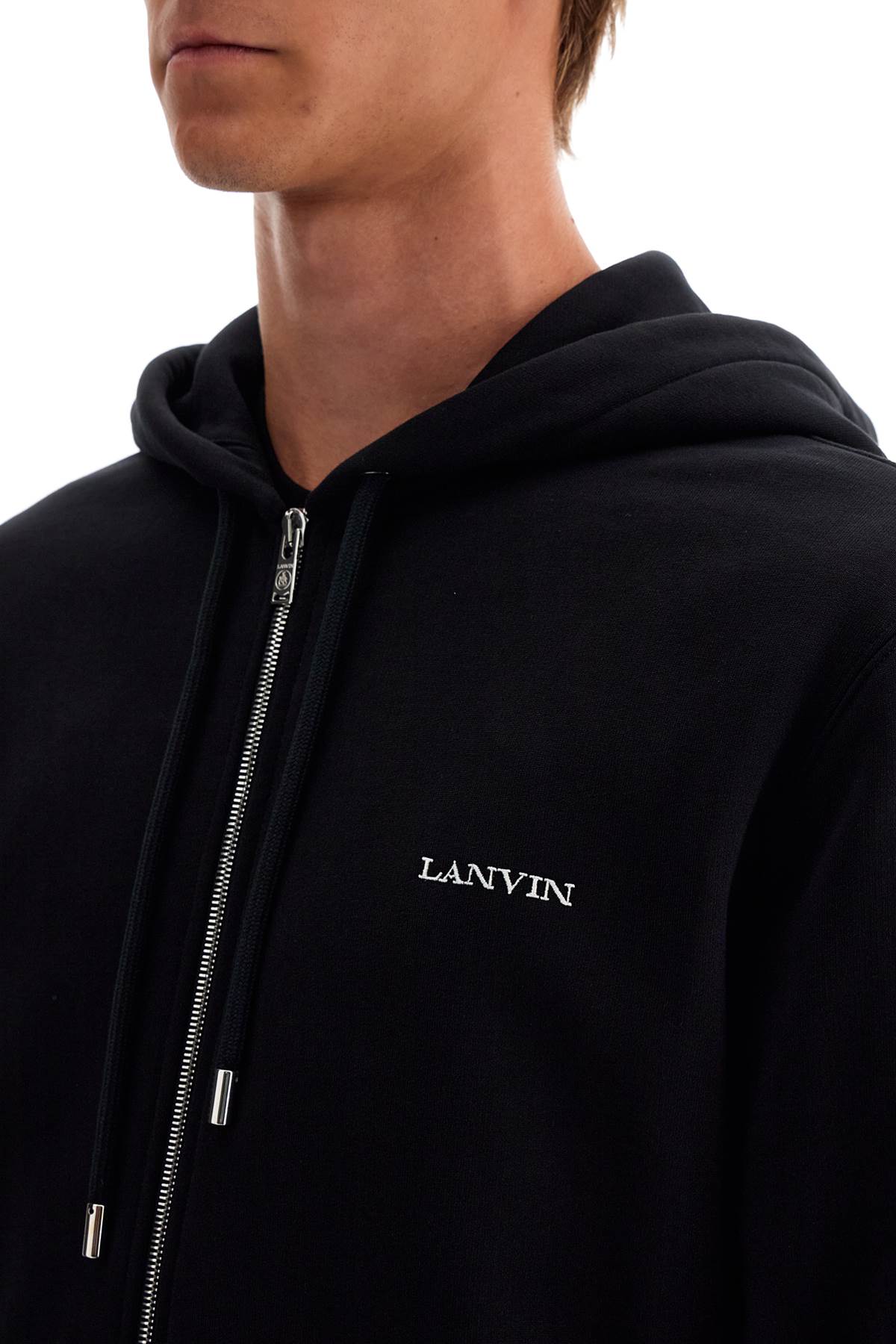 Lanvin Hooded Sweatshirt with Zipper and Printed Fabric Detail image 3