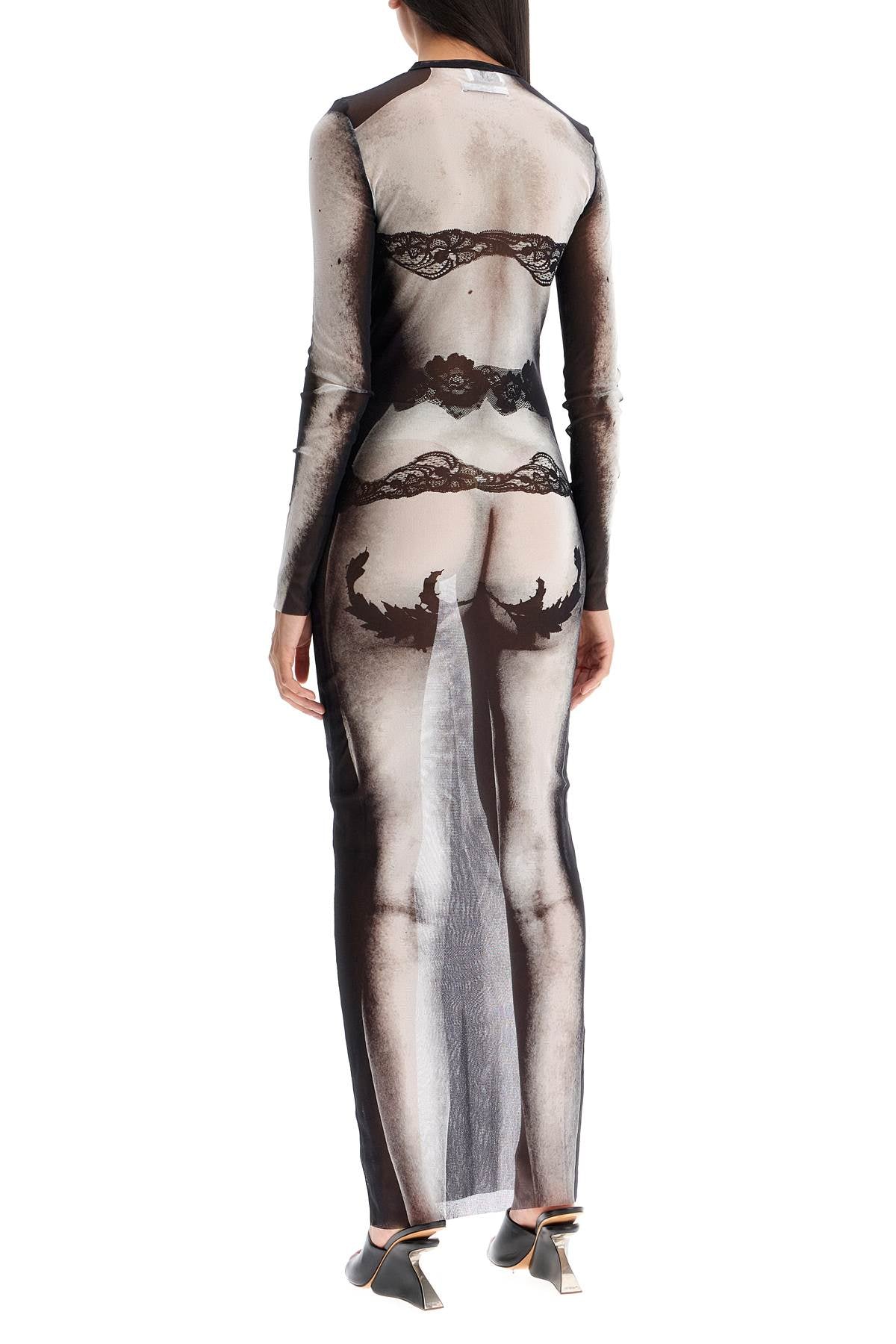 Jean Paul Gaultier Long Mesh Dress with 'Body Lace Marinière' Print image 2