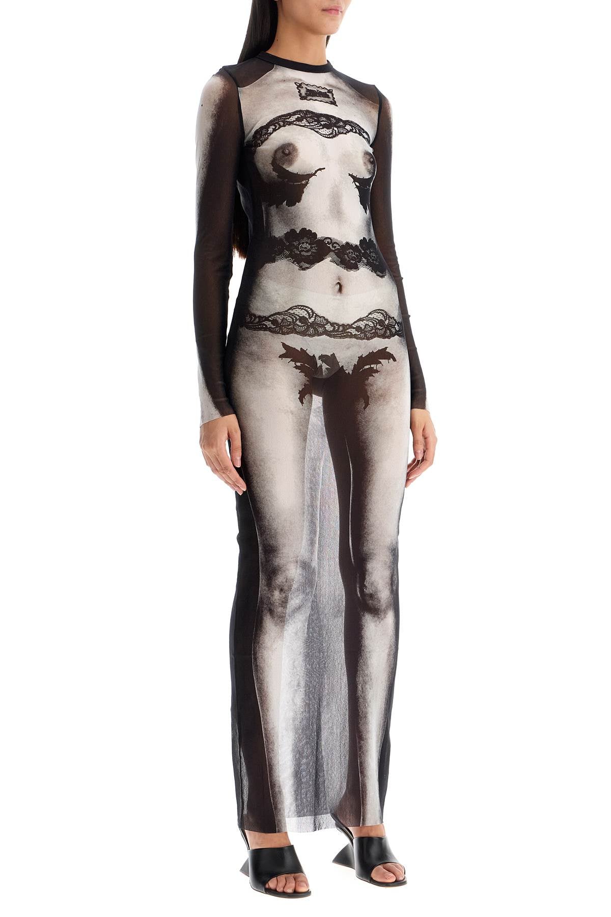 Jean Paul Gaultier Long Mesh Dress with 'Body Lace Marinière' Print image 1