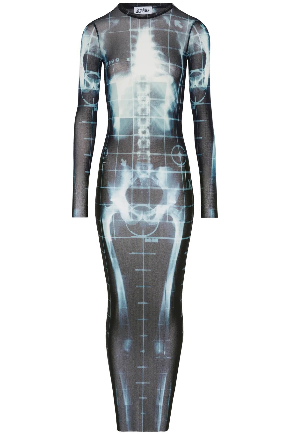 JEAN PAUL GAULTIER long dress with x-ray print in black*** blue*** and light blue squeletor image 0