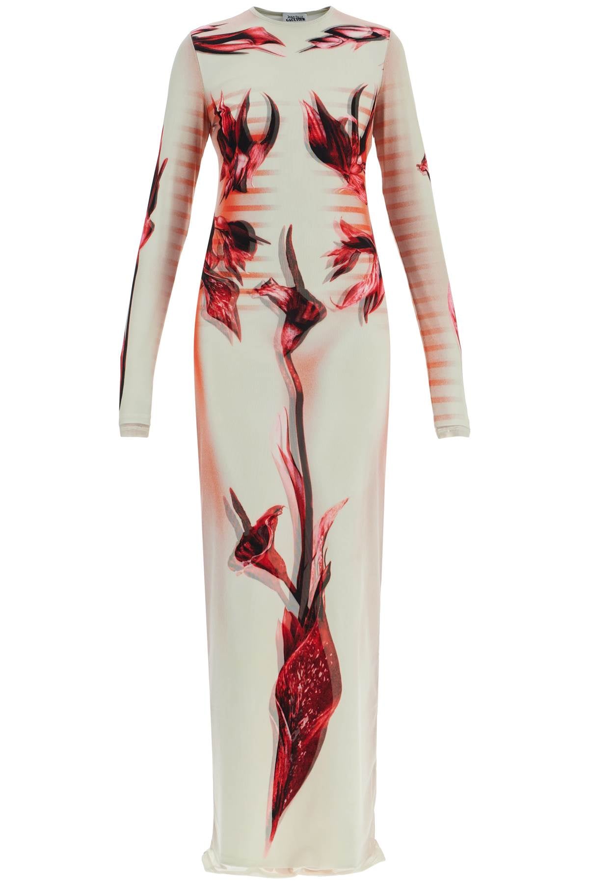 JEAN PAUL GAULTIER long dress flower body morphing pink floral slim image 0