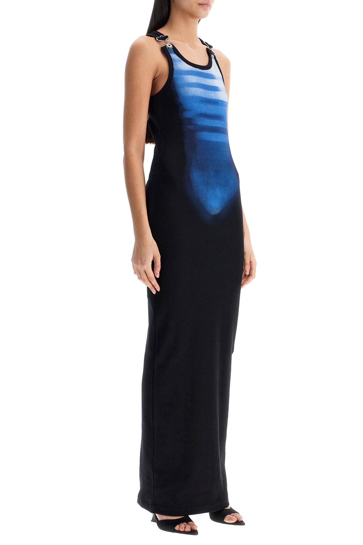 JEAN PAUL GAULTIER long fitted sleeveless dress in black and blue ribbed cotton image 1