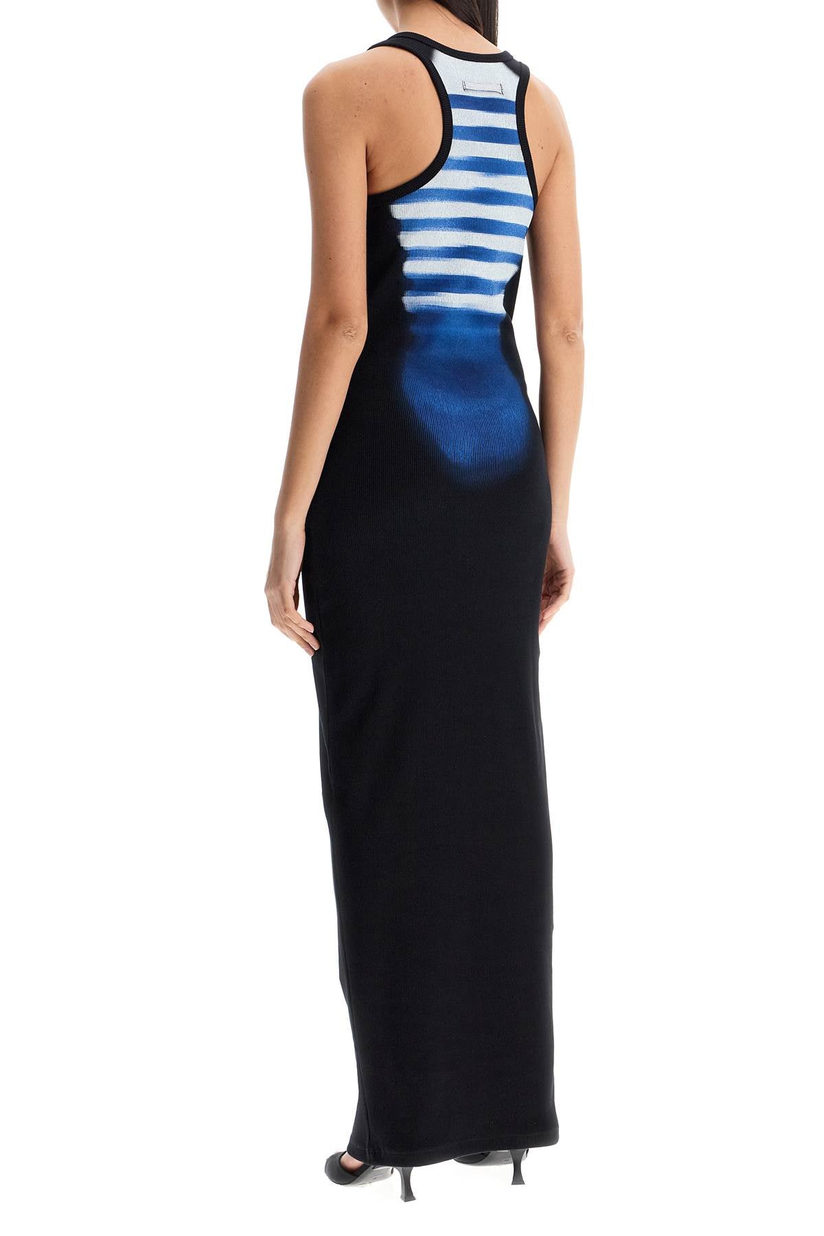 JEAN PAUL GAULTIER long fitted sleeveless dress in black and blue ribbed cotton image 2