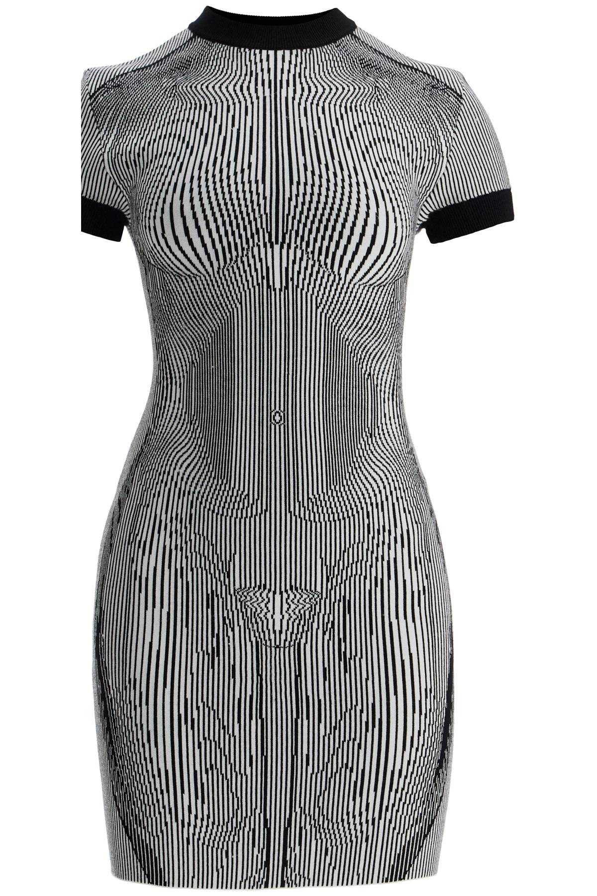 JEAN PAUL GAULTIER short dress in black and white striped jacquard viscose image 0