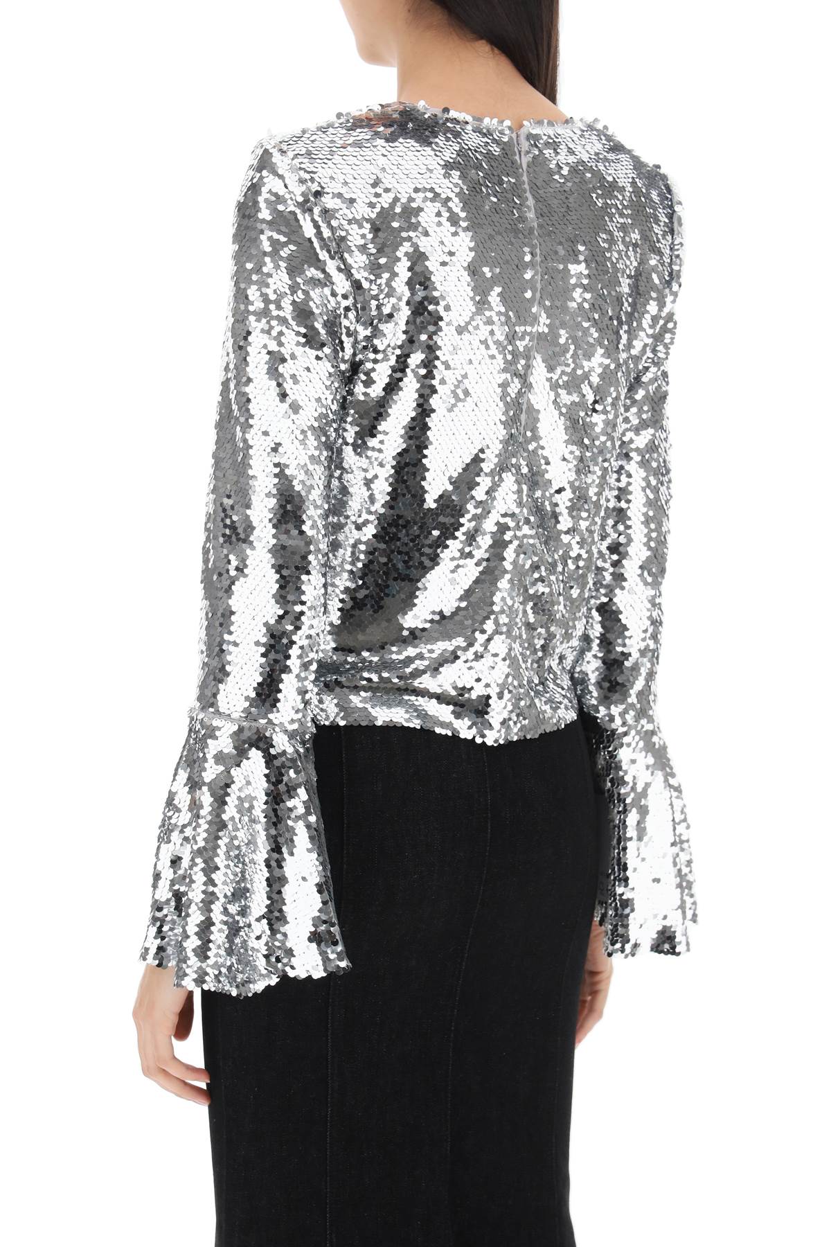 Self-Portrait Sequin Cropped Top with Fluted Sleeves image 2