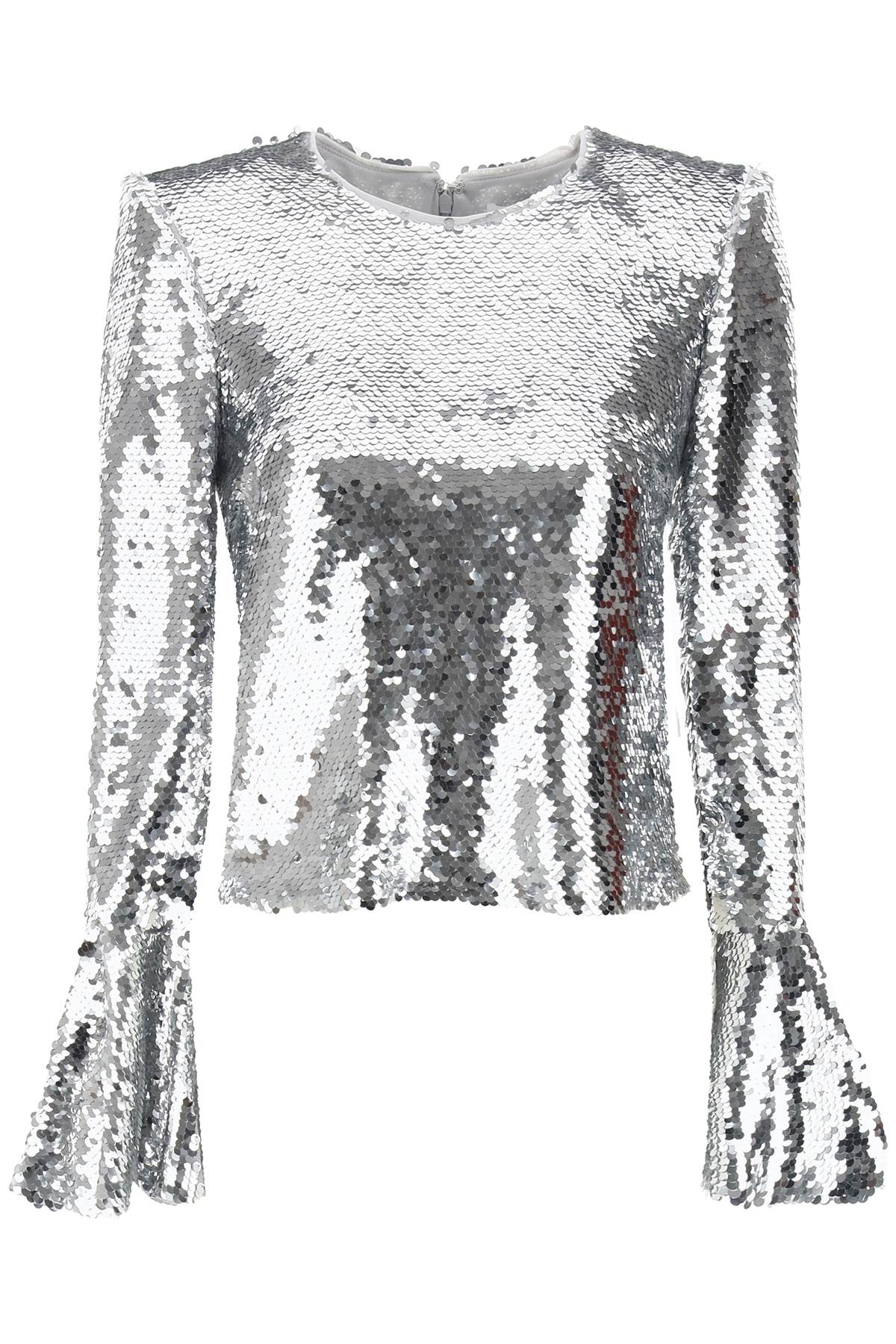 Self-Portrait Sequin Cropped Top with Fluted Sleeves image 0