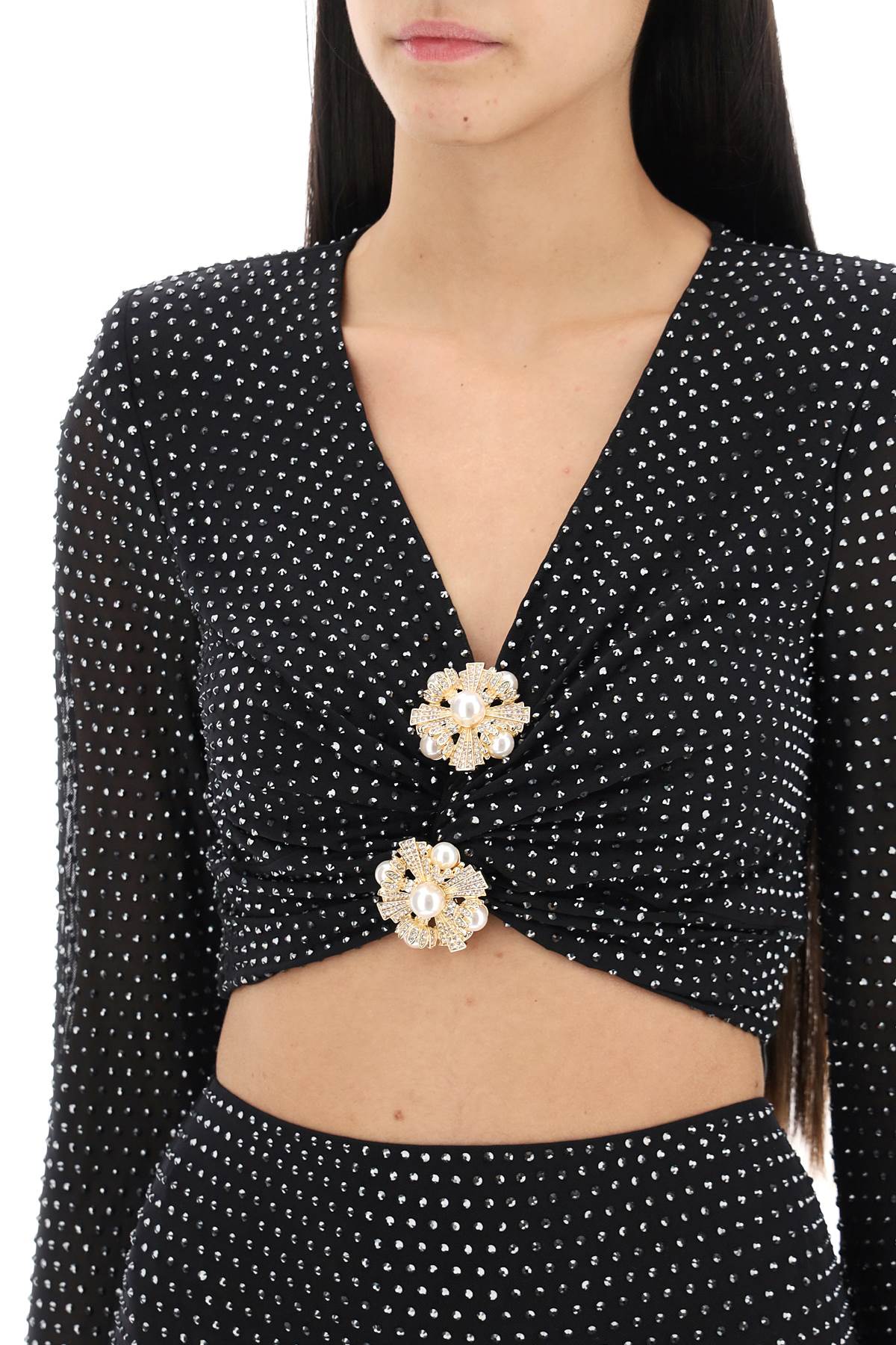 Self Portrait rhinestone-studded cropped top with diamanté brooches image 3