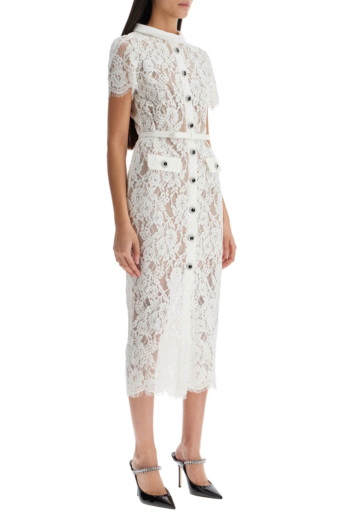 Self-Portrait Lace Midi Dress with Belt image 1