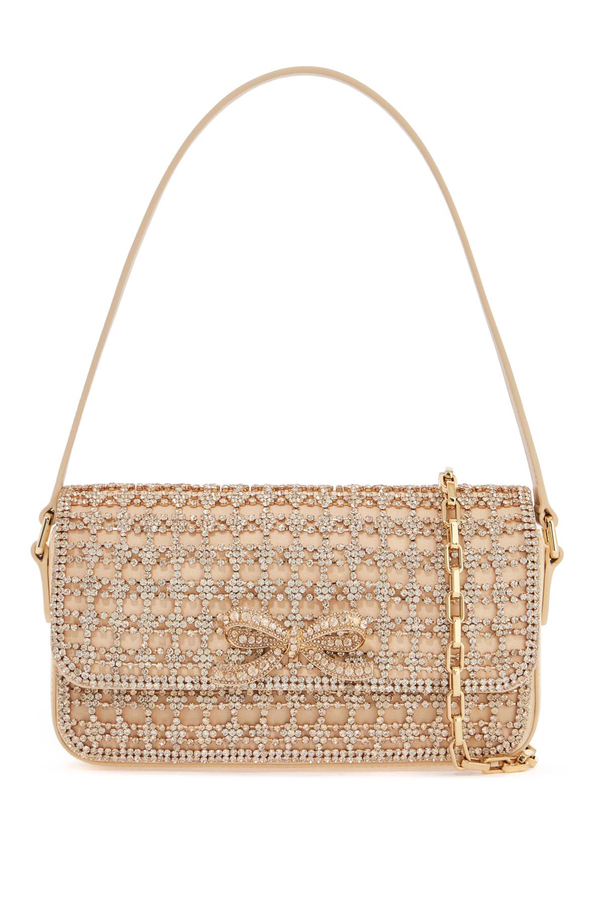 Self-Portrait Crystal Mesh Baguette Bag with Bow image 0