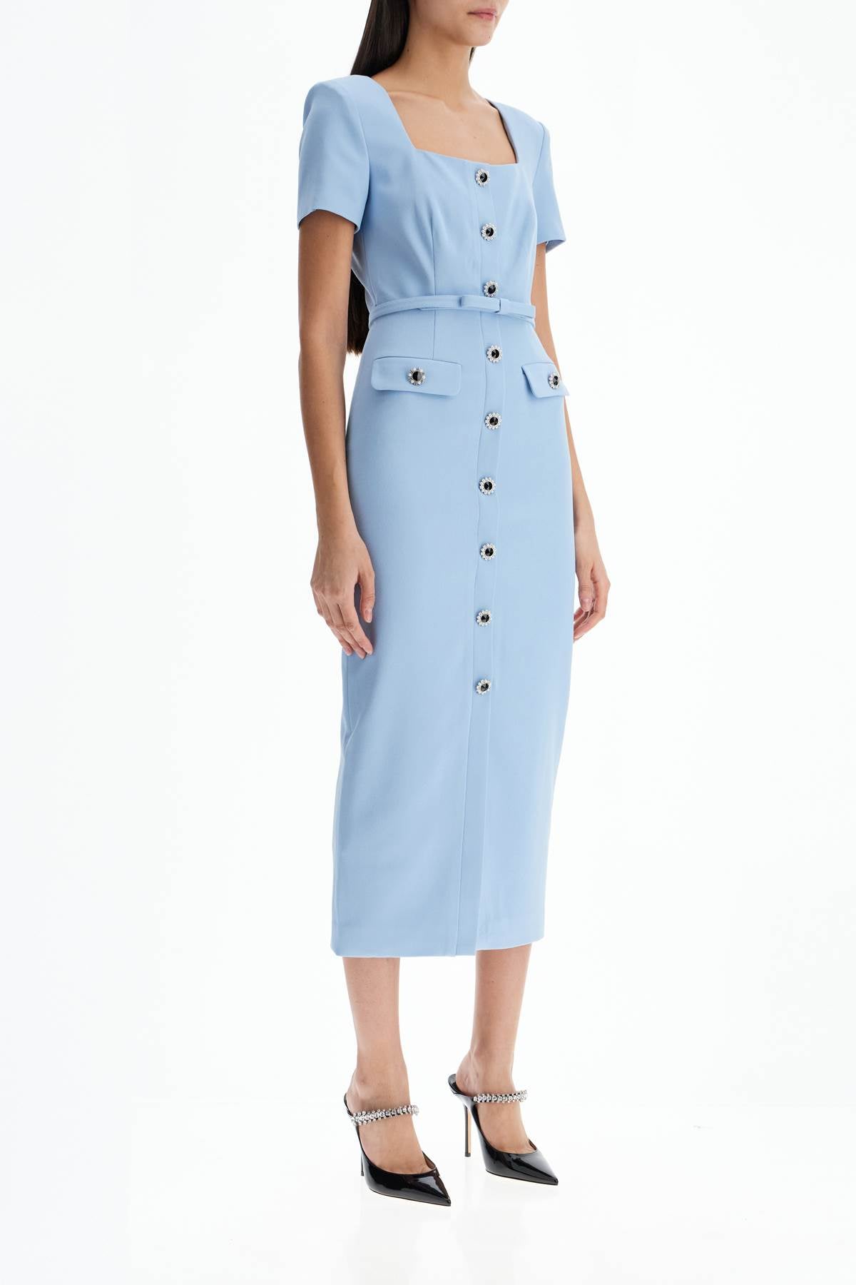 Self-Portrait Crêpe Midi Dress with Jewel Buttons image 1