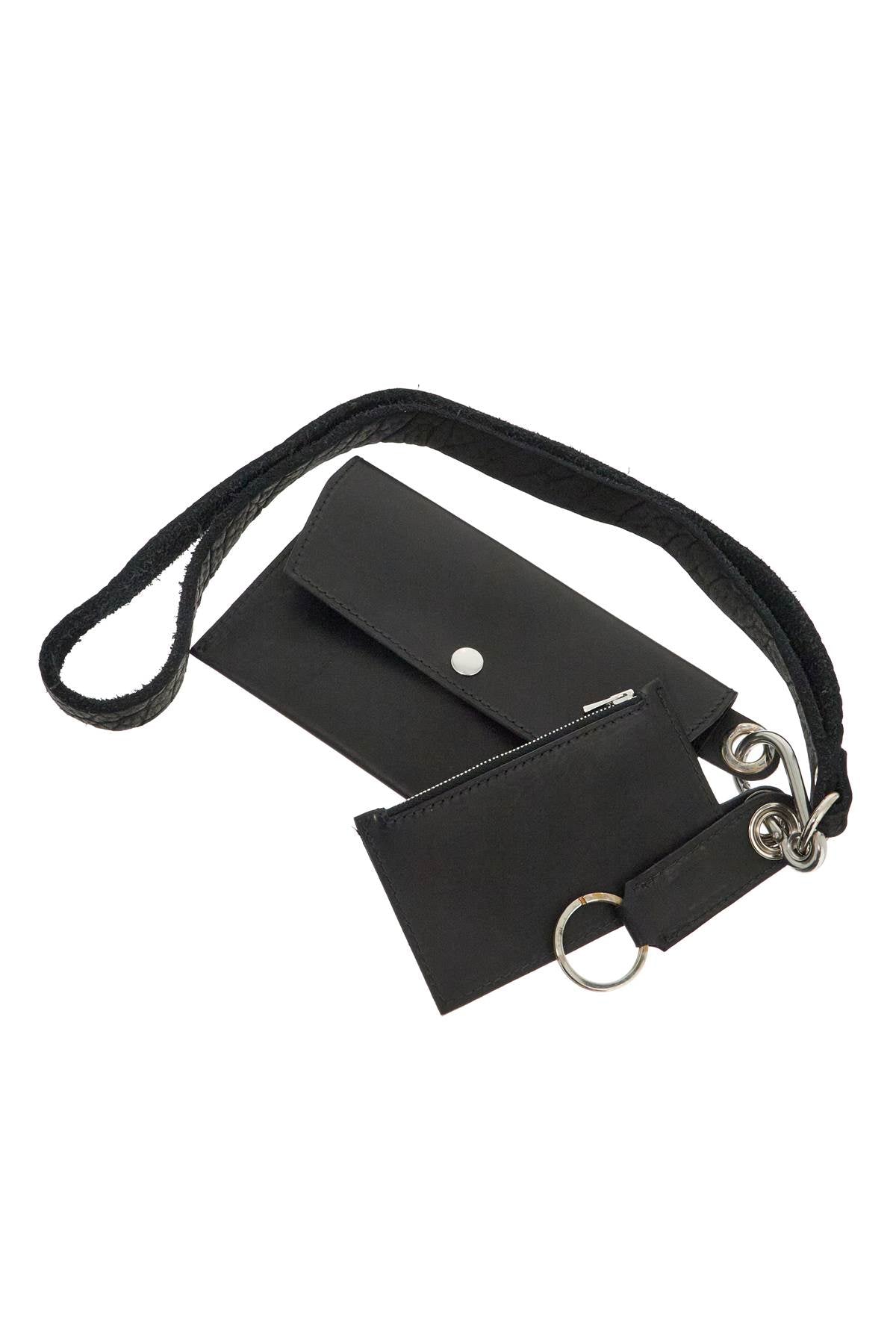 Guidi black kangaroo leather card and phone holder with shoulder strap image 1