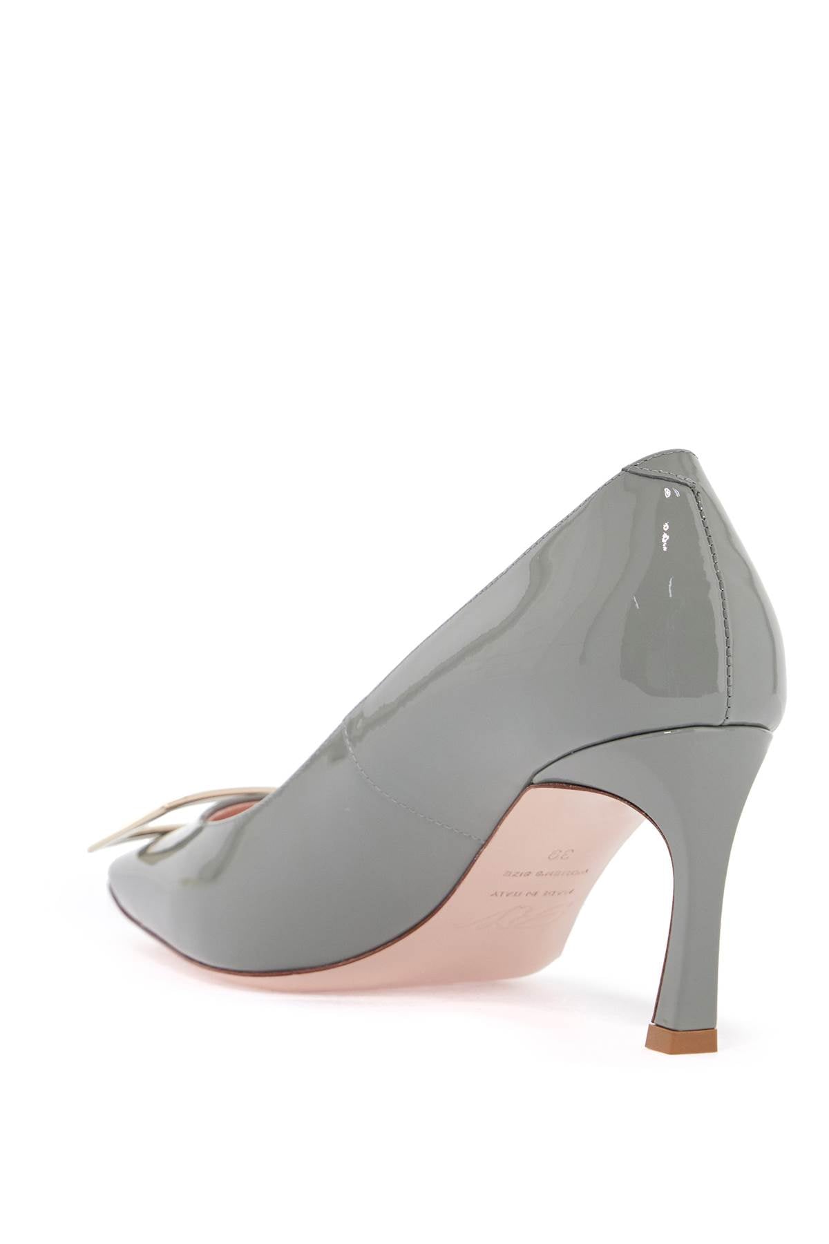 Roger Vivier gray calfskin pumps with golden buckle and 7cm stiletto heel image 2