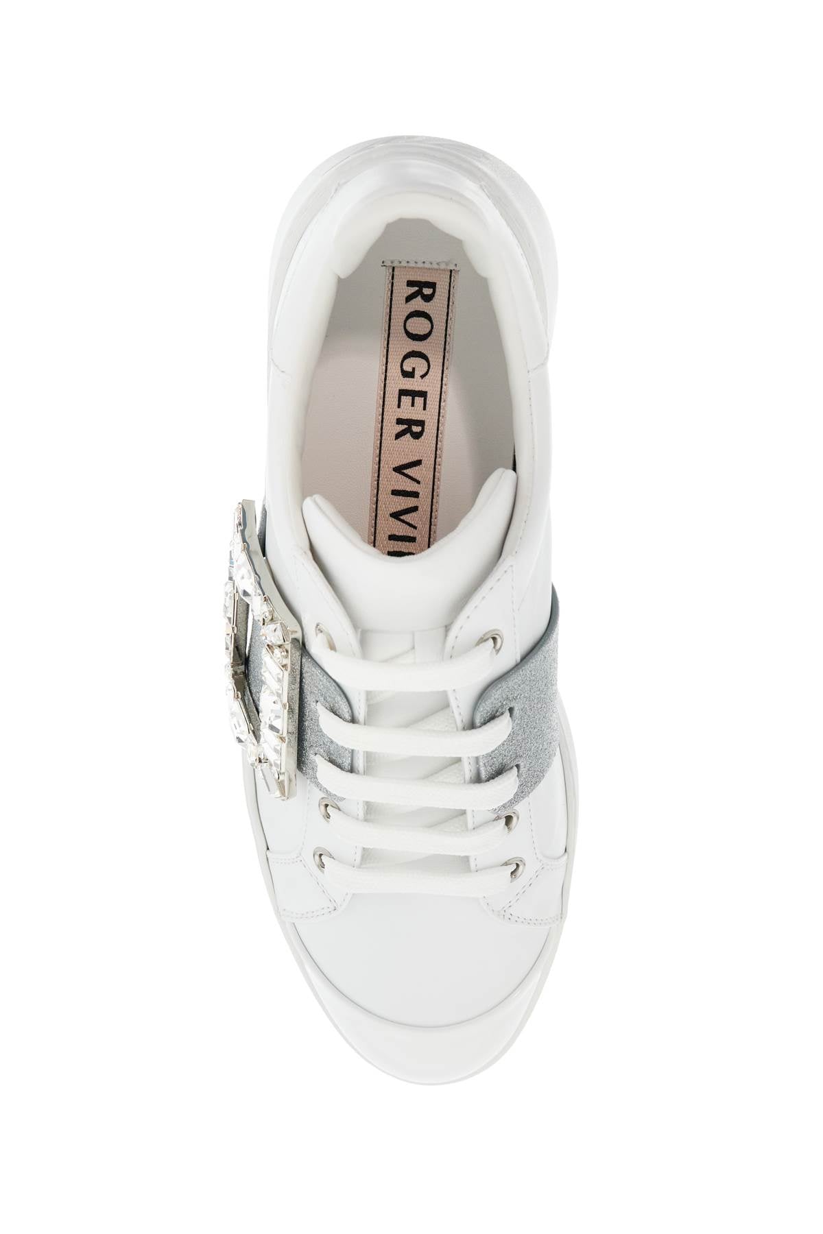 Roger Vivier white viv skate sneakers with rhinestone buckles image 1