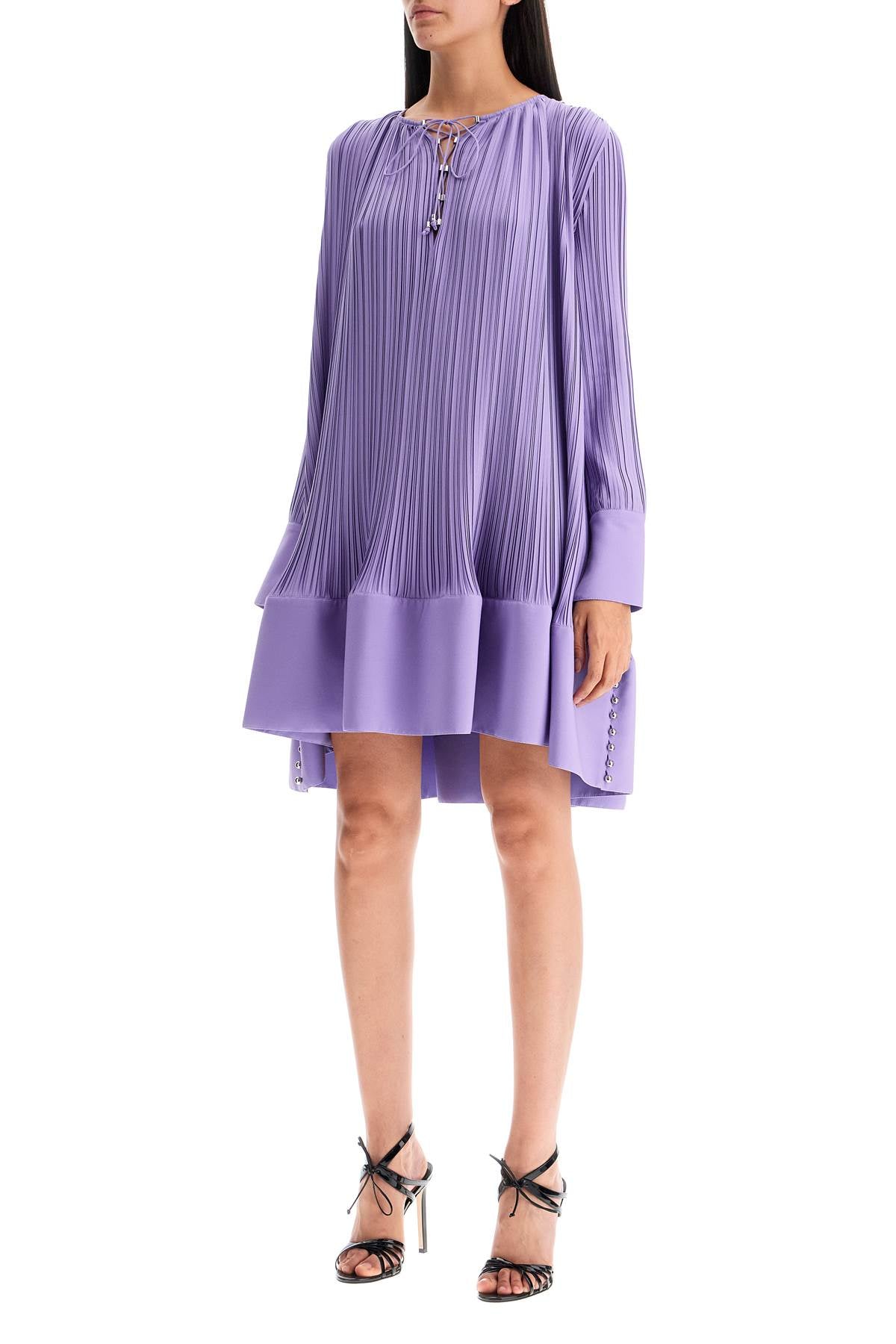 Lanvin Short Pleated Dress with Ruffles and Asymmetrical Hem image 3