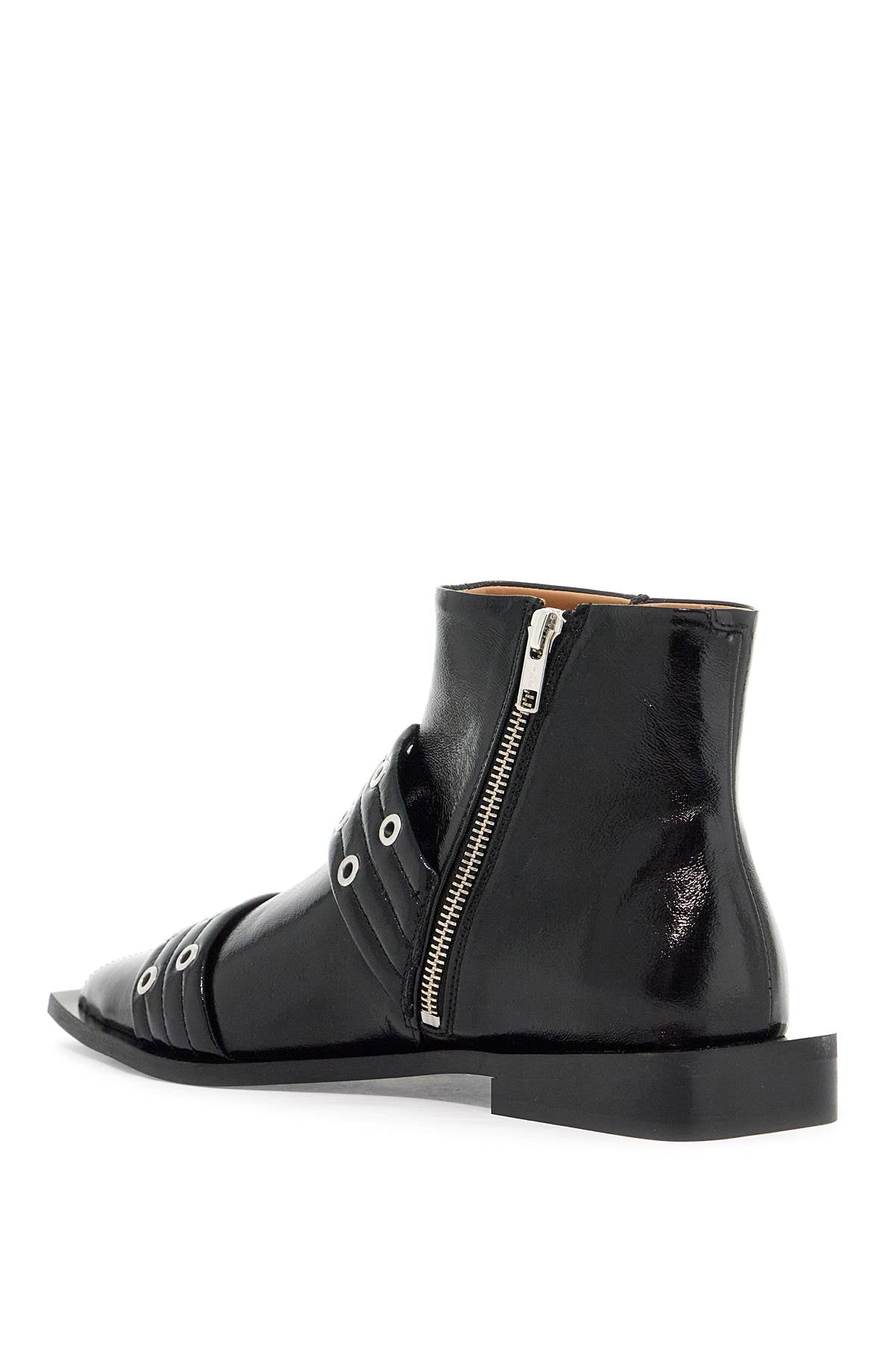 Ganni Feminine Buckle Ankle Boots - Shiny Faux Leather image 2