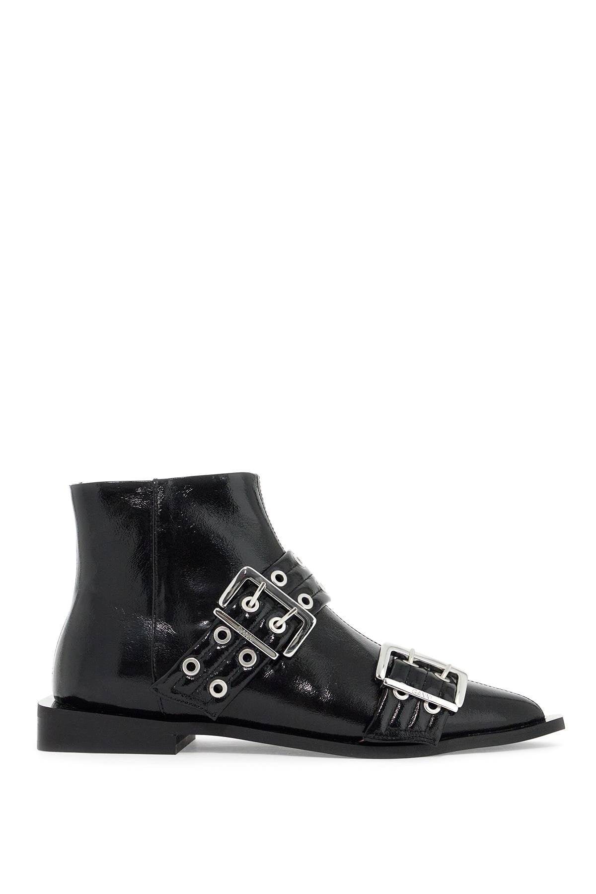 Ganni Feminine Buckle Ankle Boots - Shiny Faux Leather image 0