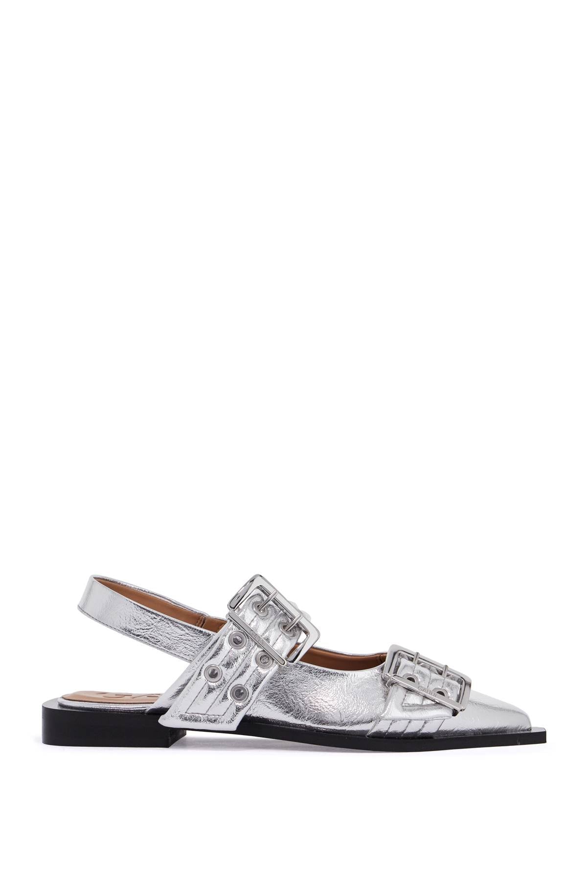 Ganni Slingback Ballet Flats: Eco-Leather Pointed Flats with Silver Buckle image 0