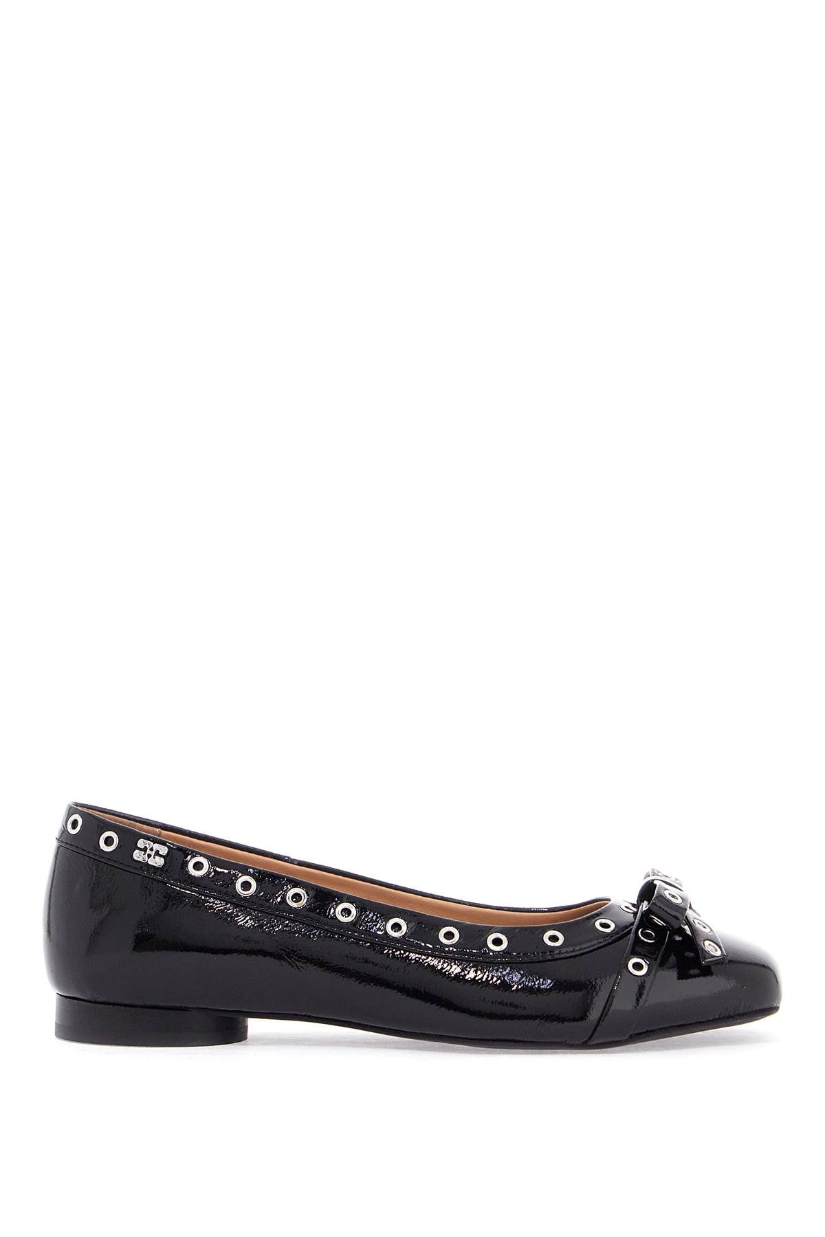 Ganni Patent Leather Ballerina Flats with Bow and Studs image 0