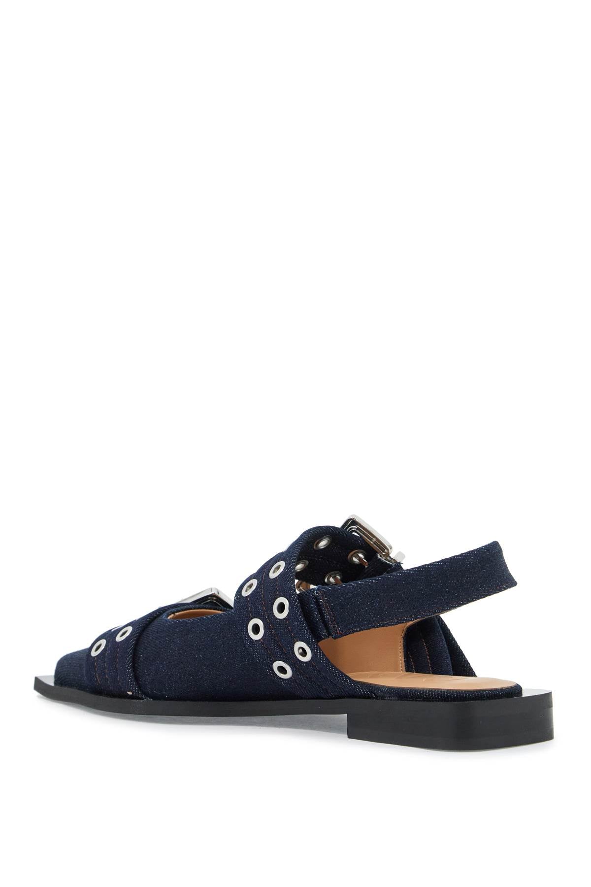 Ganni Recycled Denim Slingback Ballerina Flats with Silver Buckles image 2