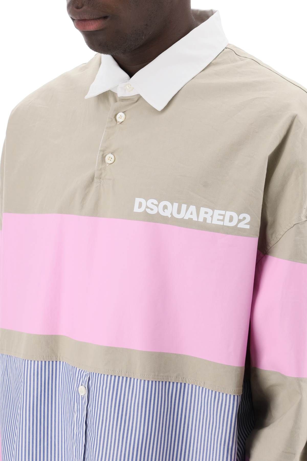 Dsquared2 Oversized Stripe Print Hybrid Rugby Shirt image 3