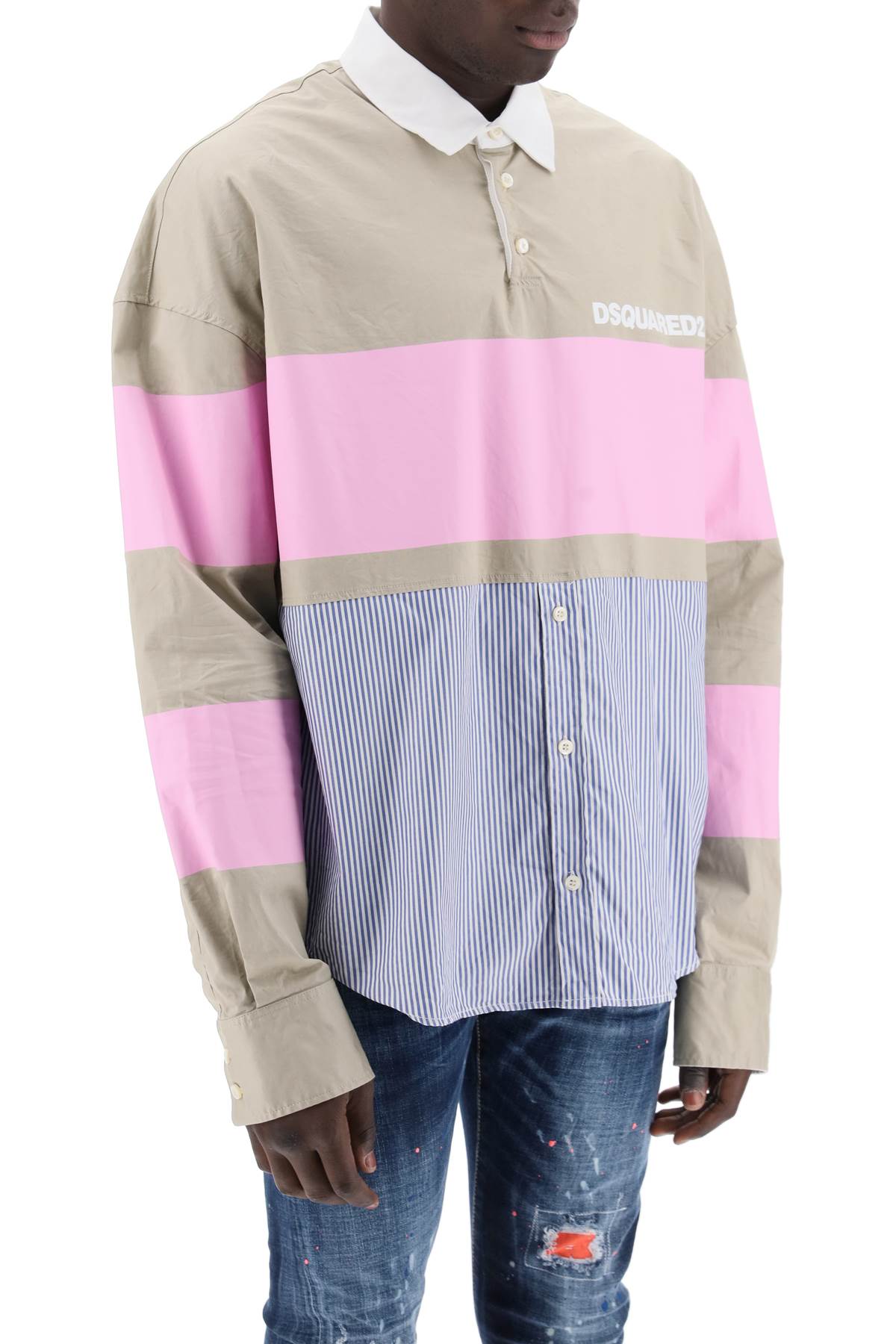 Dsquared2 Oversized Stripe Print Hybrid Rugby Shirt image 1