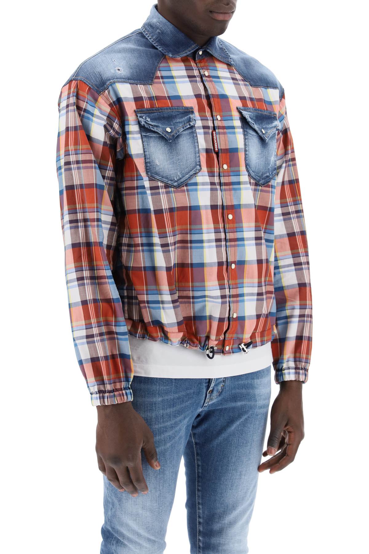 Dsquared2 plaid western shirt with denim inserts image 1