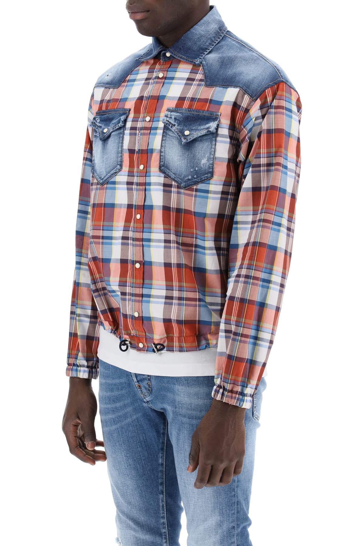 Dsquared2 plaid western shirt with denim inserts image 3