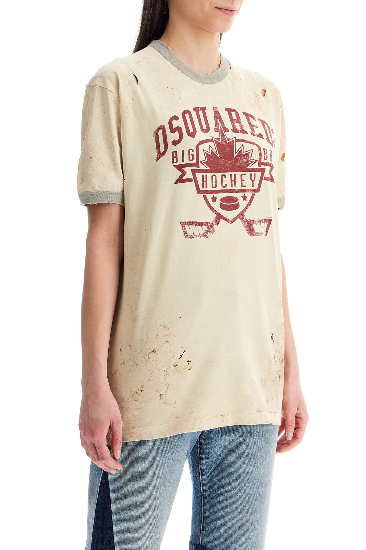 Dsquared2 short sleeve cotton champagne t-shirt with logo and maple leaf image 1