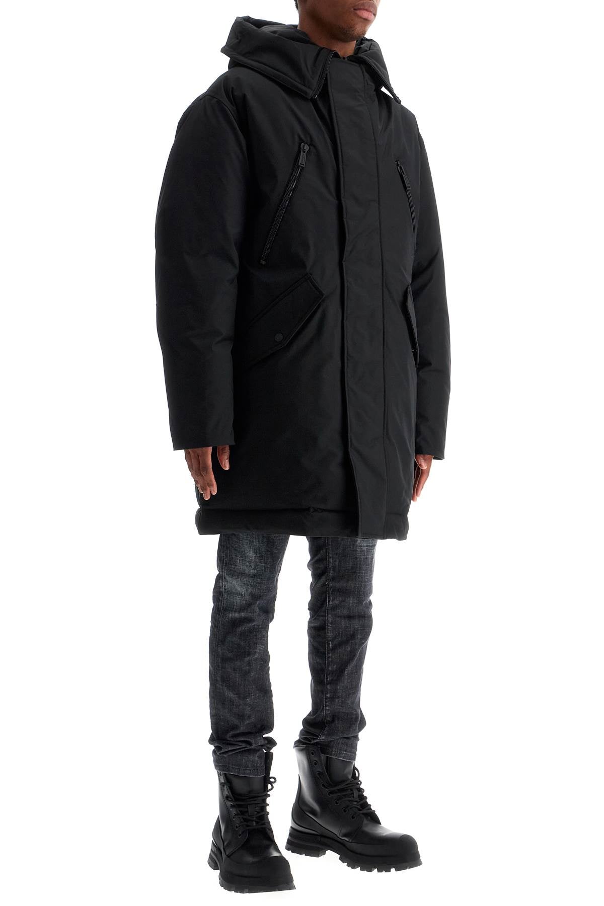 Dsquared2 black techno down polyester parka with hood image 1