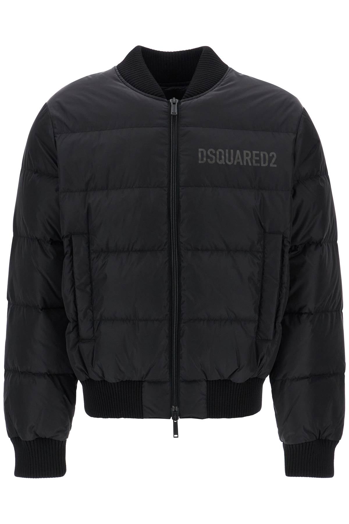 Dsquared2 shiny black cropped padded bomber jacket in polyamide image 0