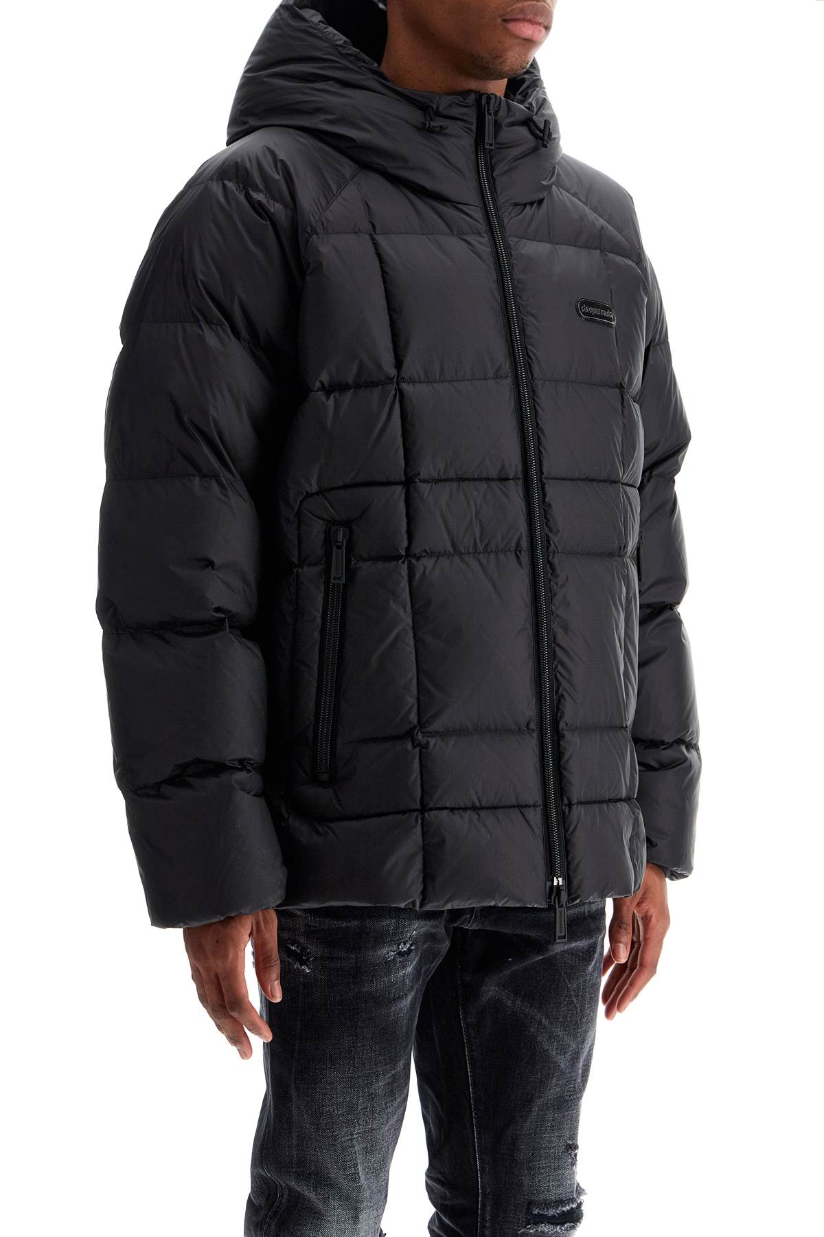 Dsquared2 black 3d padded nylon jacket with hood image 1