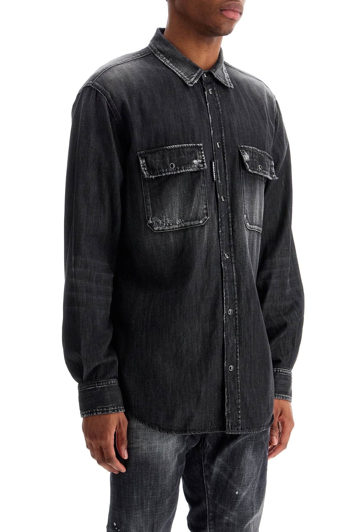 Dsquared2 black cotton shirt with contrast stitching image 1