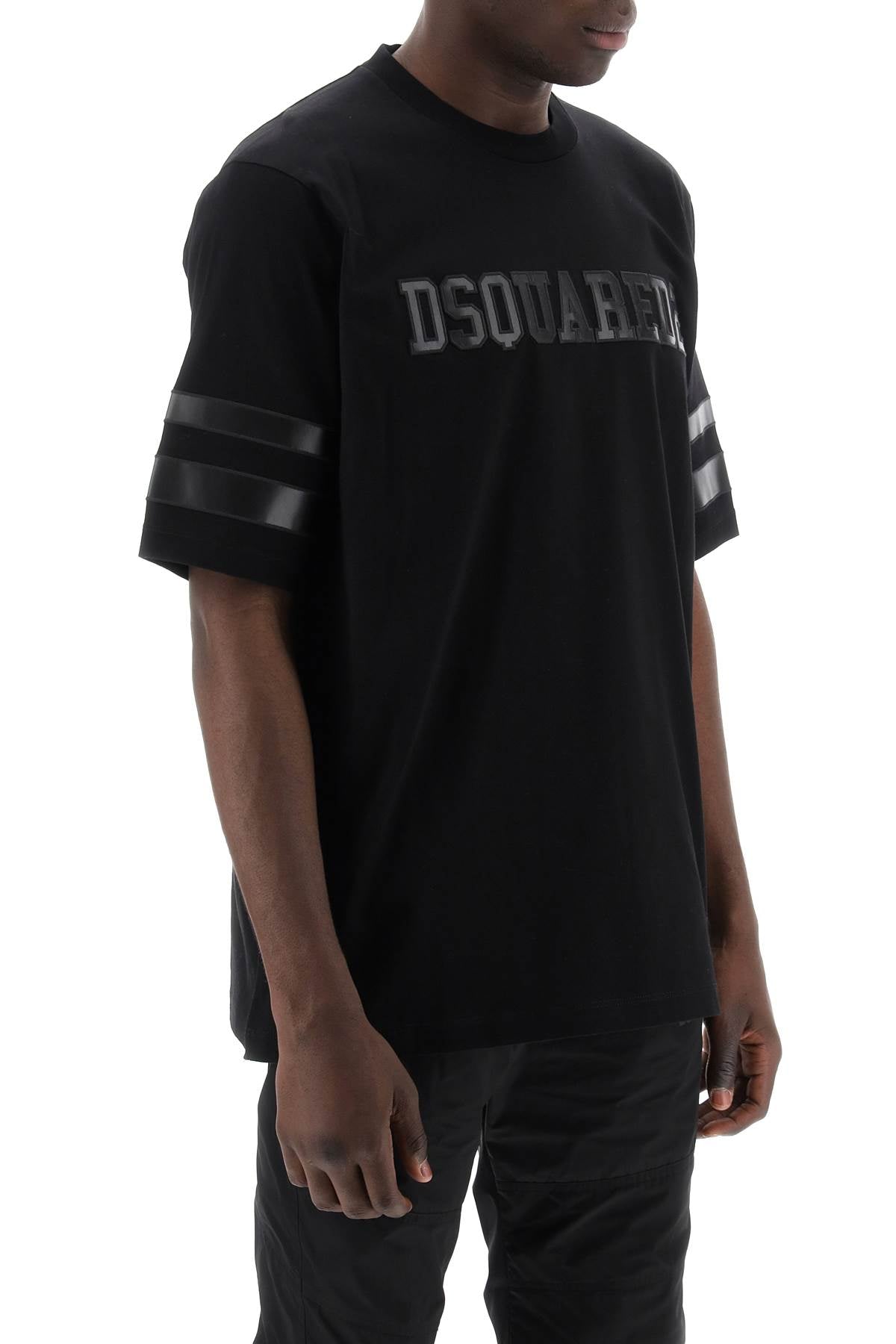 Dsquared2 Cotton T-Shirt with Faux Leather Sleeves image 1