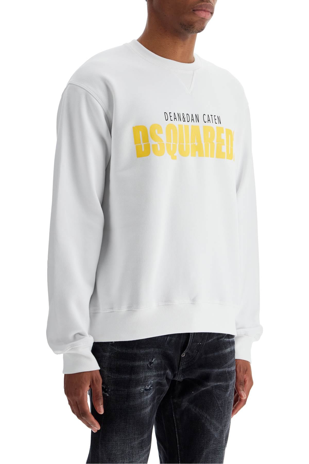 Dsquared2 white cotton sweatshirt with distinctive yellow logo image 1