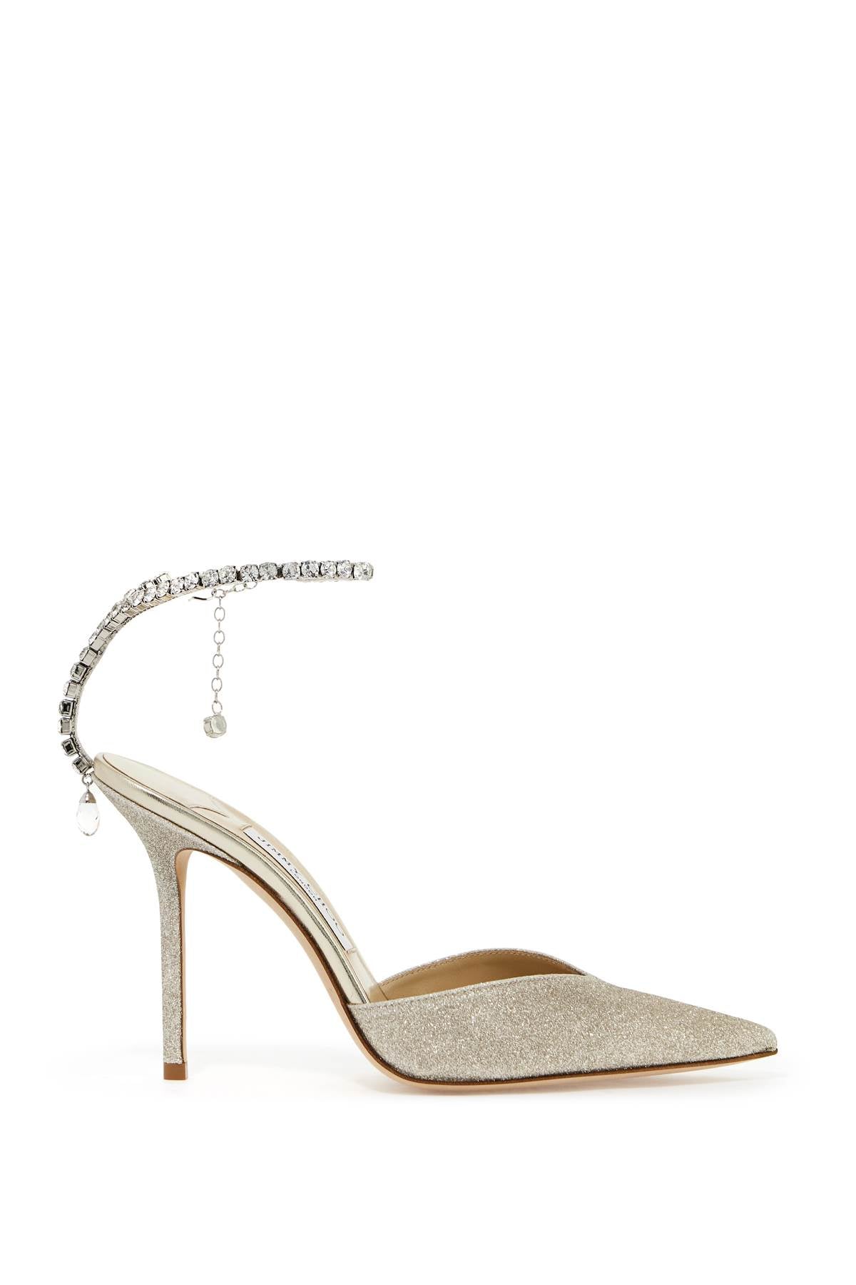 Jimmy Choo Saeda 100 Glitter Suede Pumps with Crystal Strap image 0