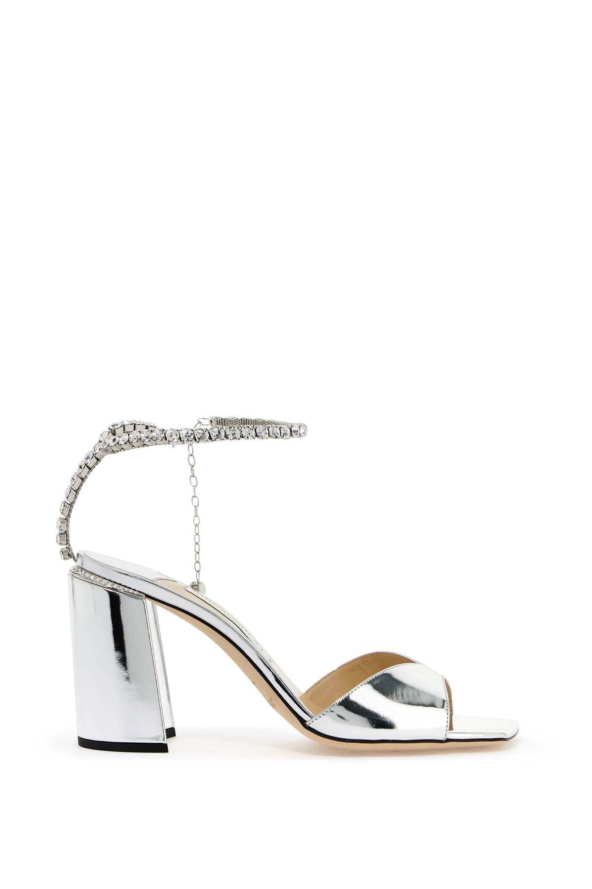 Jimmy Choo Saeda 85 Metallic Leather Sandals with Crystals image 0