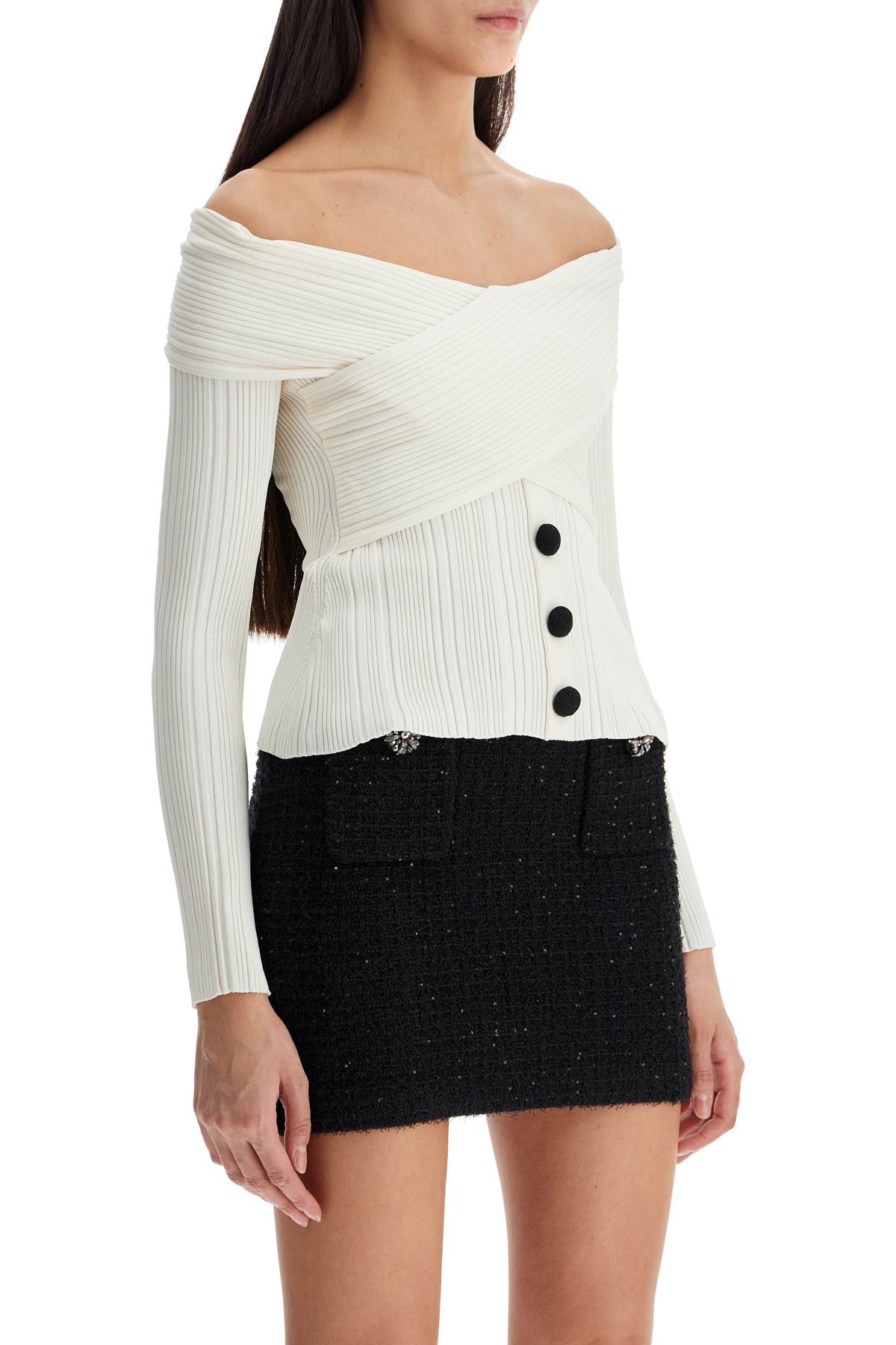 Self-Portrait Ribbed Knit Off-Shoulder Top image 1